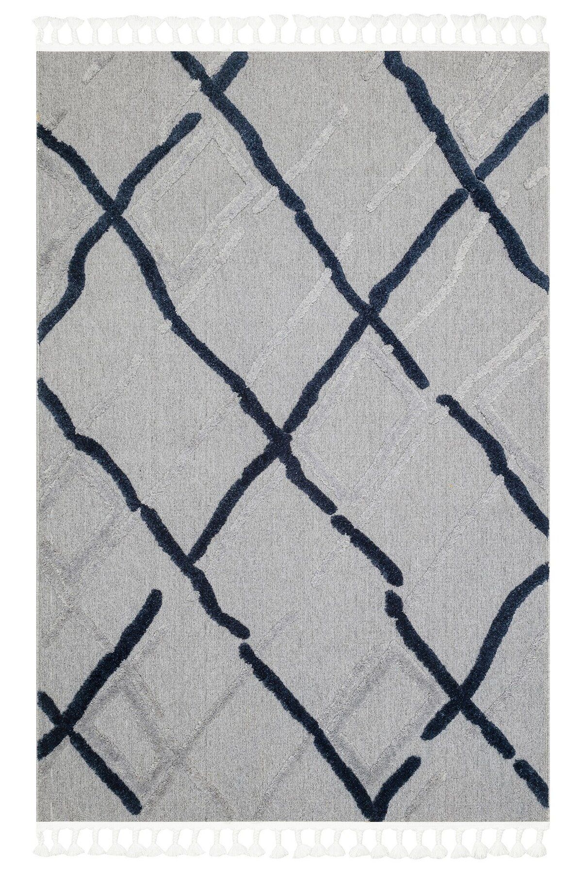 Halımax Eko Halı Terazzo TRZ 03 Grey Navy Hav Toz Vermez Yumuşak Parlak Tuşeli Kabartmalı Halı Yolluk