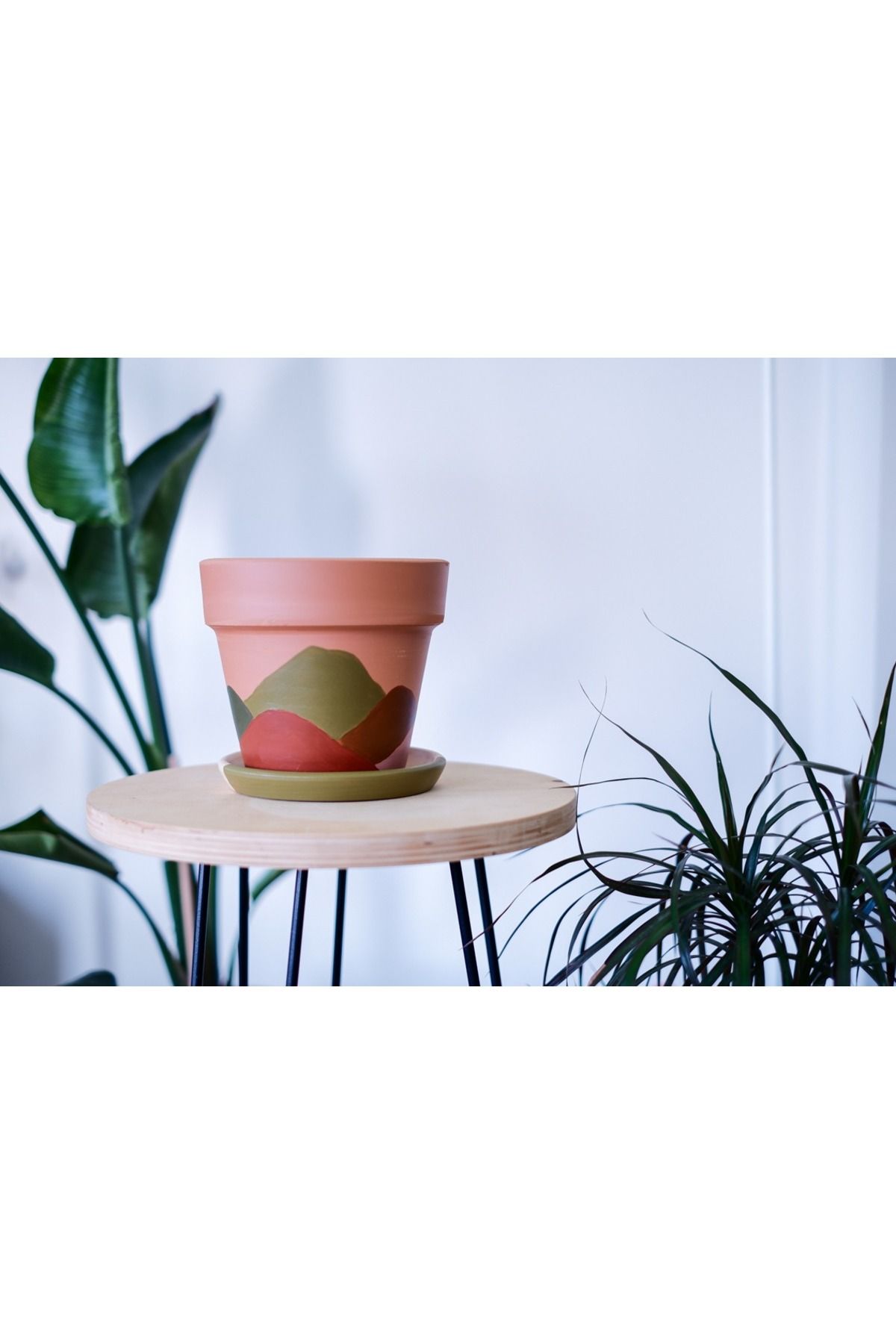 zef design store Terracotta Konik Saksı+Tabak • Abstract No.01 • 3 Farklı Boy Seçeneğiyle (Küçük Orta Büyük)
