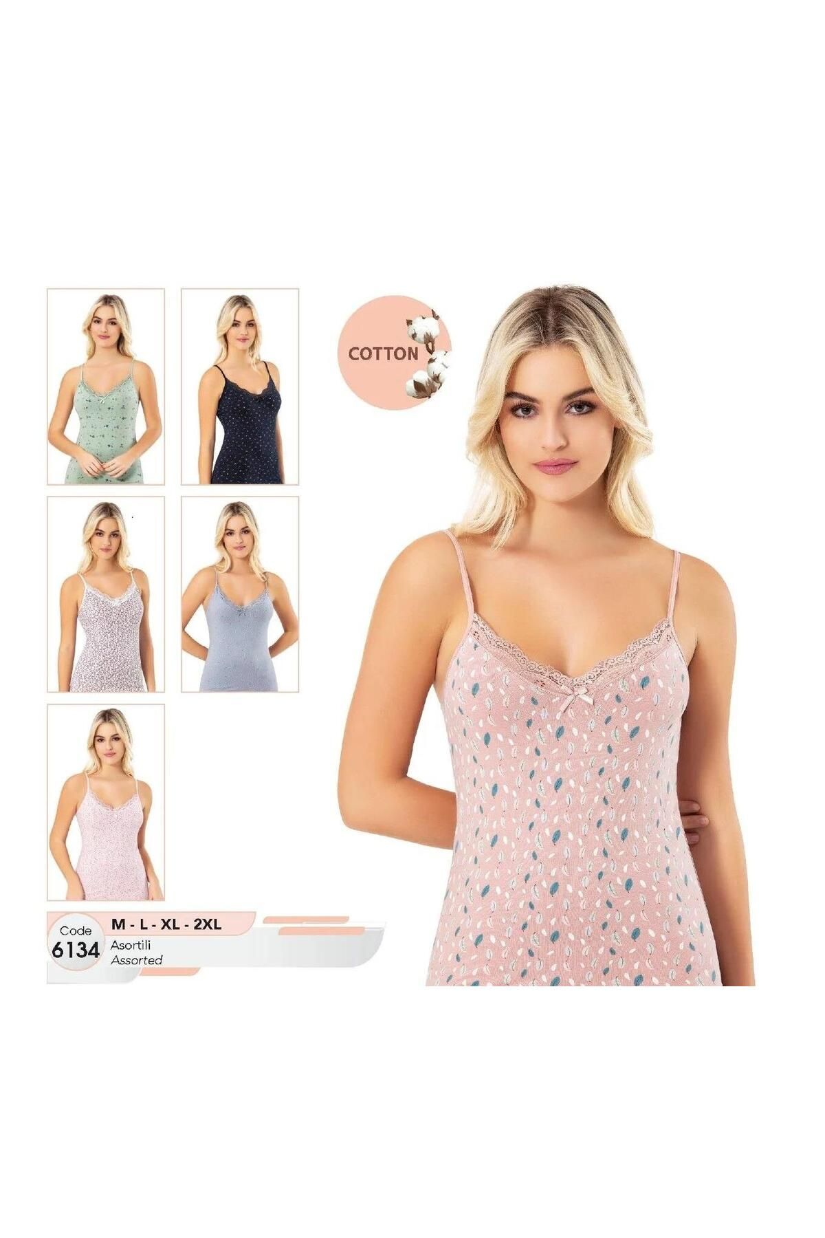 Cansoy Kadın İp Askılı Desenli Pudra Atlet 6134
