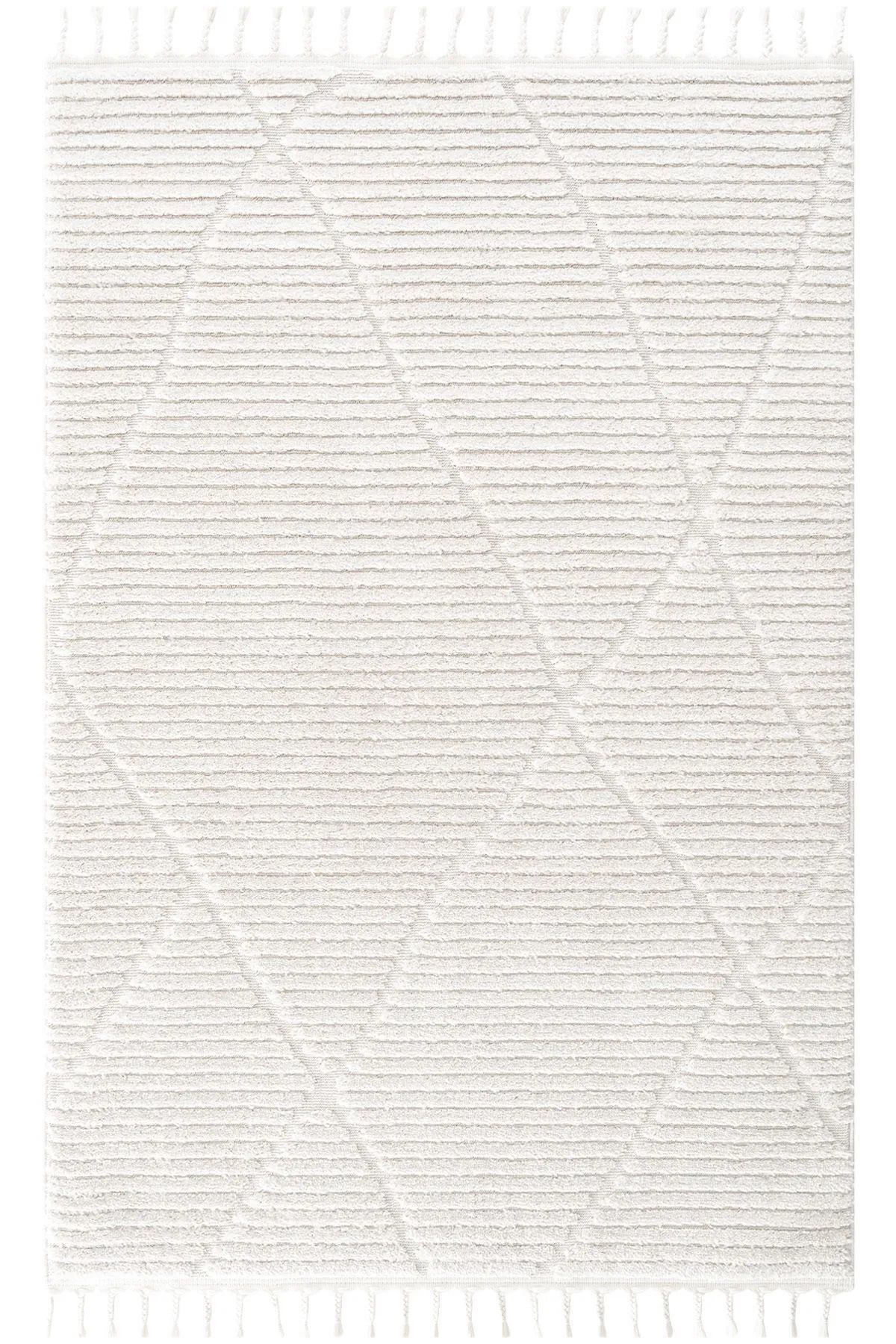 Halımax Eko Halı Terazzo TRZ 07 White Hav Toz Vermez Yumuşak Parlak Tuşeli Kabartmalı Halı Yolluk