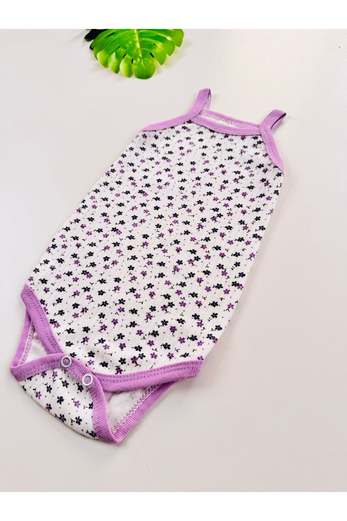 EFU BABY Çiçek Desenli Fitilli İp Askılı Kız Bebek Atlet Body fotoğrafı 4 (önizleme)