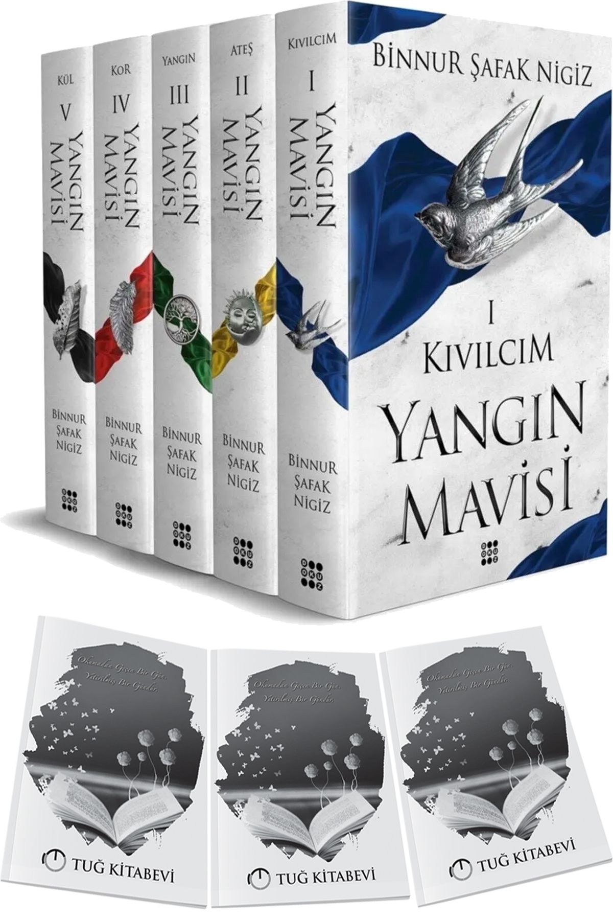 Dokuz Yayınları Yangın Mavisi Serisi Kıvılcım Ateş Yangın Kor Kül Karton Kapak Binnur Şafak Nigiz 5 Kitap + Hediyeli