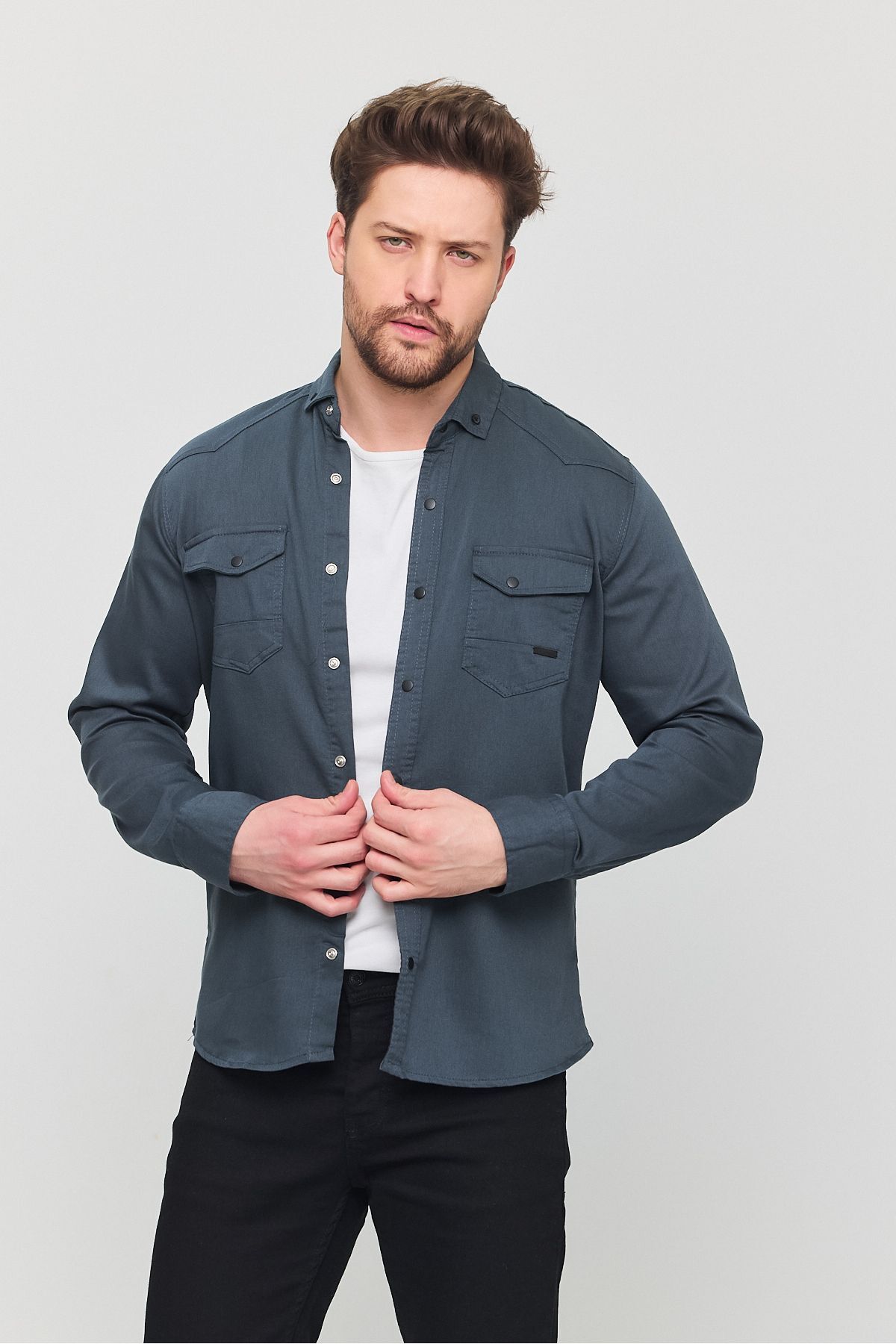 YXC SPORTS Slim Fit Dar Kalıp Pamuklu Kot Gömlek