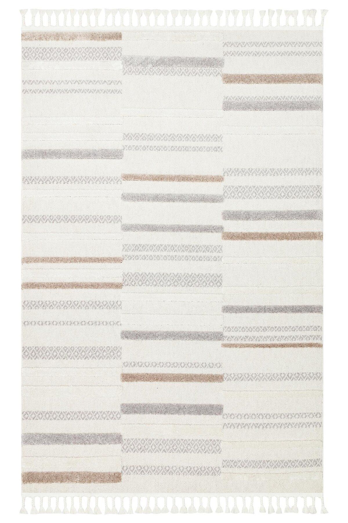 Halımax Eko Halı Terazzo TRZ 01 White Grey Hav Toz Vermez Yumuşak Parlak Tuşeli Kabartmalı Halı Yolluk