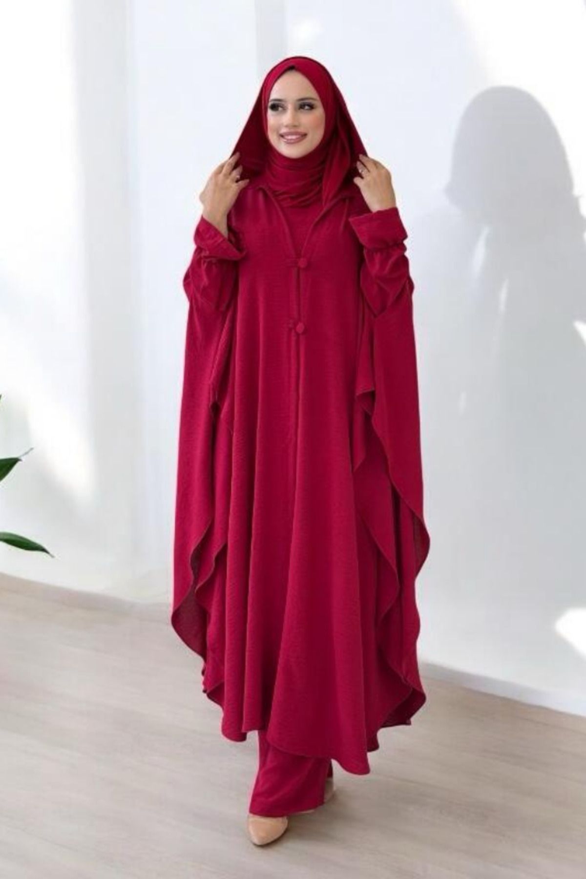 Bym Fashion Tunik, Pantolon ve Abaya Üçlü Takım 8663 Bordo