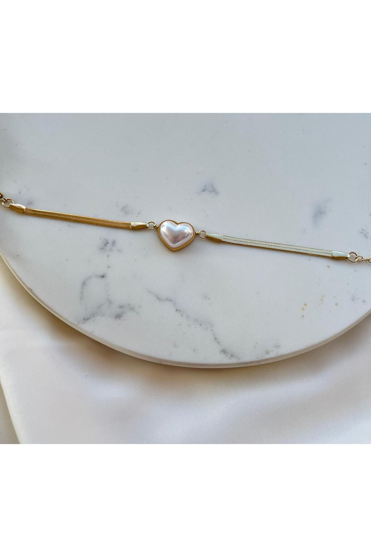 Orvix Accessories GOLD ZİNCİR BEYAZ KALP MOTİFLİ KADIN BİLEKLİK YAZLIK BİLEKLİK ABİYE BİLEKLİK VİNTAGE BİLEKLİK