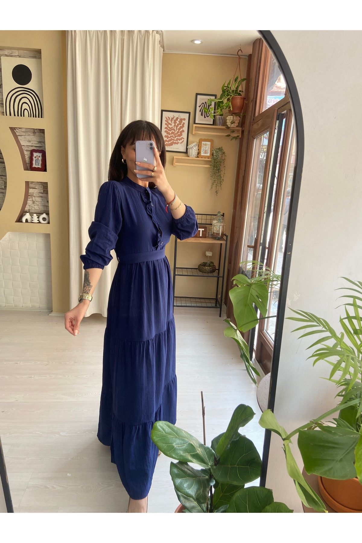 Sinemsi Butik BELİ BAĞLAMA DETAYLI UZUN ELBİSE