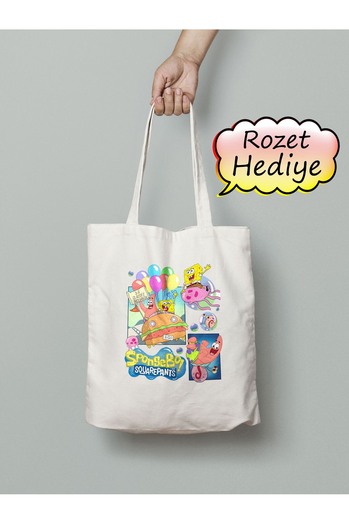 Akumastik Sünger bob Sponge Bob Bez Çanta 35x40cm - Rozet Hediyeli