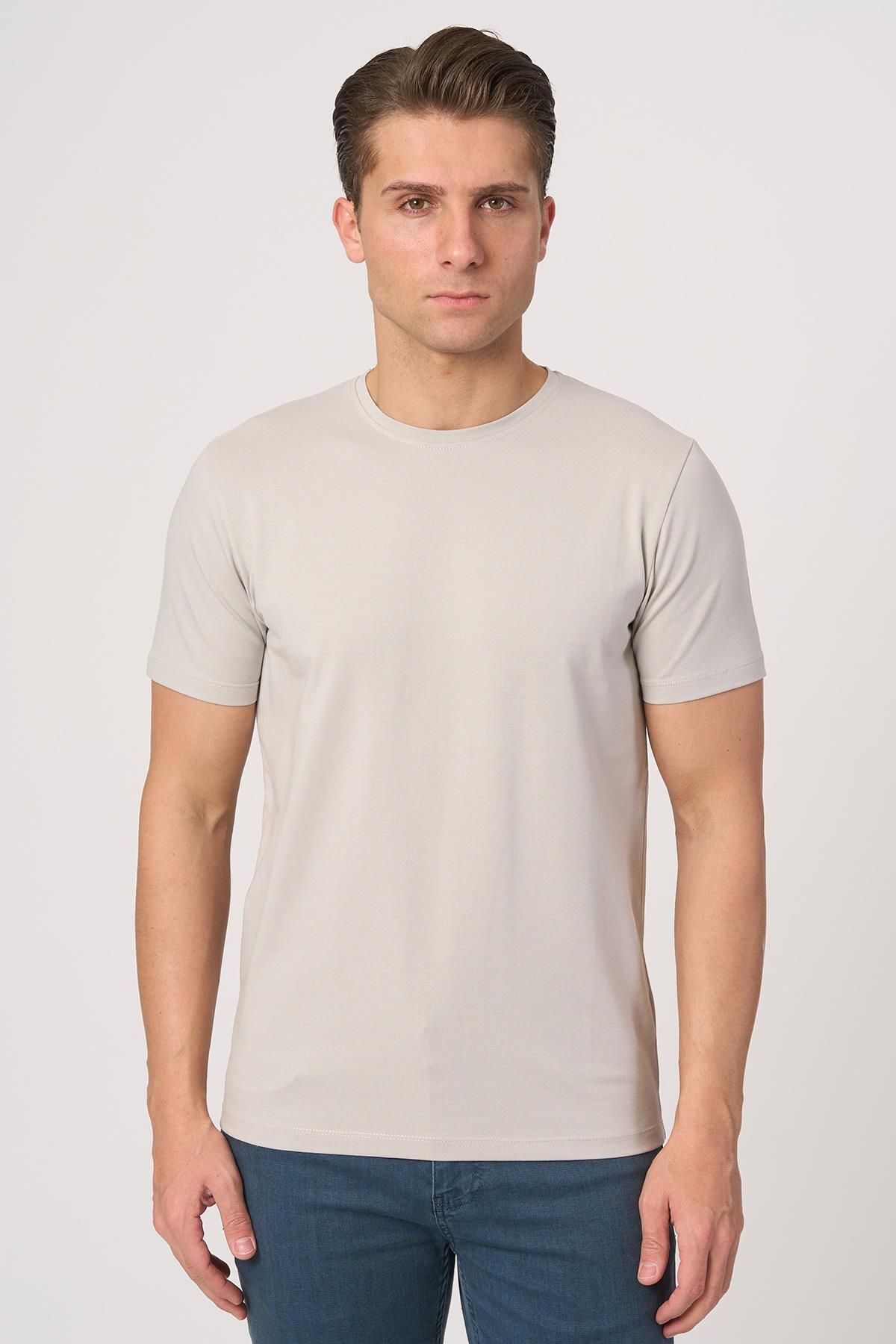 White Stone WHİTE STONE 2025-Y 2576 BİSİKLET YAKA TSHIRT GÜMÜŞ