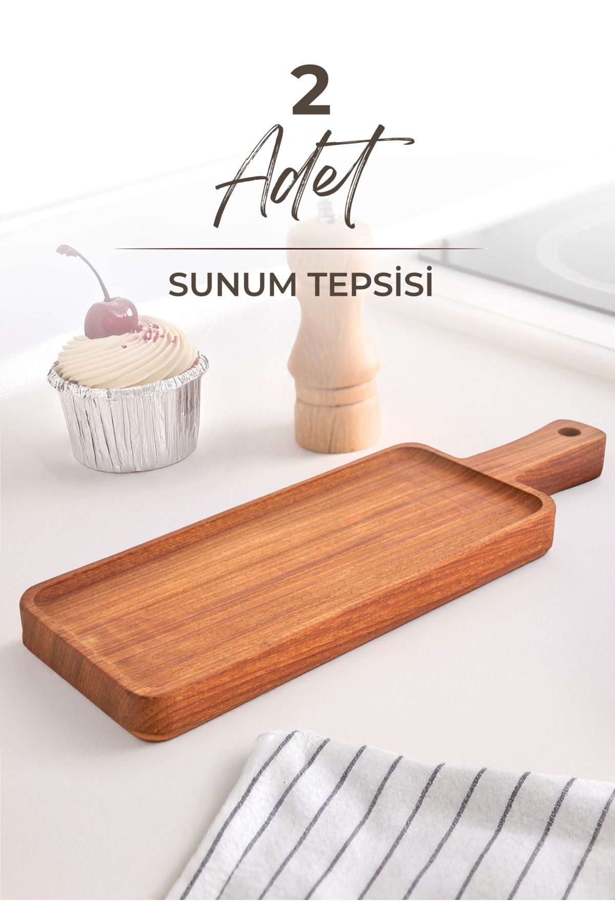 NESS HOME 2'li Ayous Ağacı Dikdörtgen Kulplu Servis ve Sunum Tabağı - Sunum Tepsisi