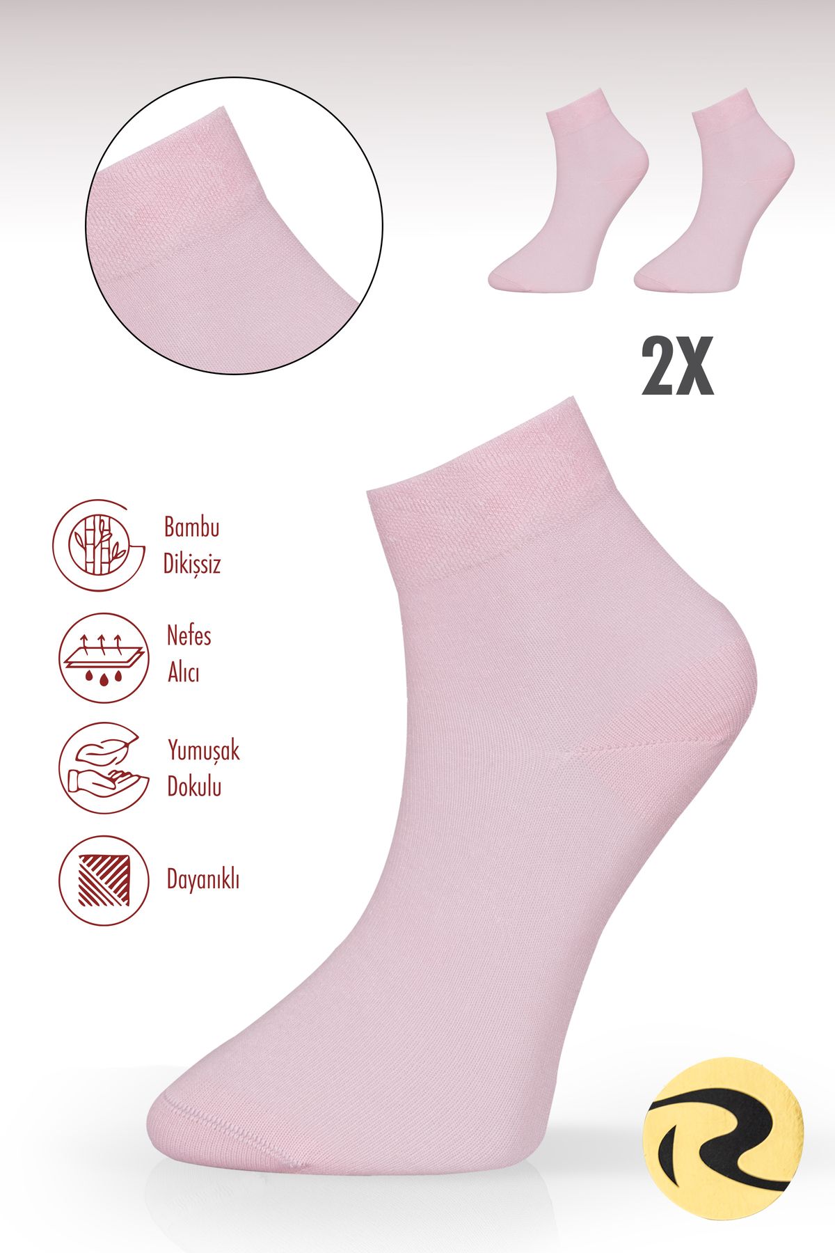 Roff Bambu Kadın Patik Düz Çorap Dikişsiz Premium 2`li