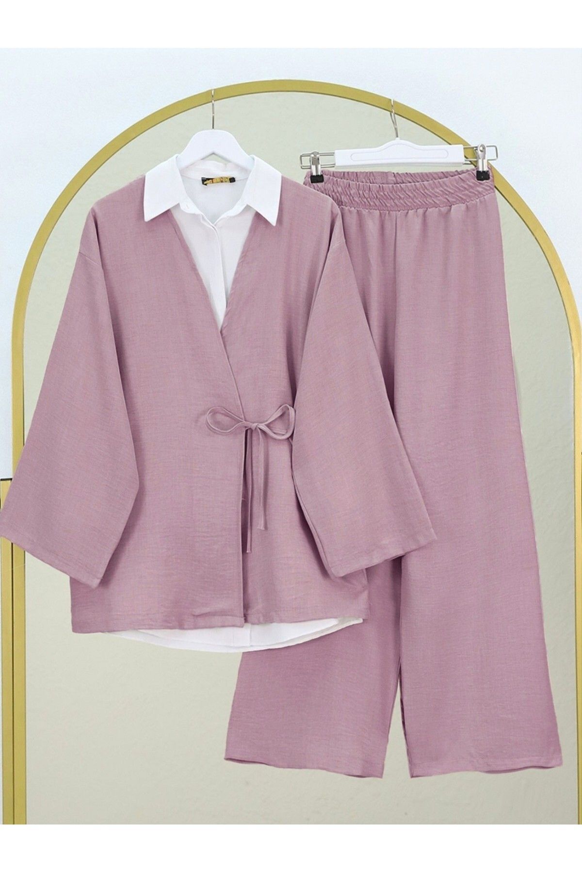 HİJABAYA Önden Bağlamalı Pantolonlu Kimono Takım
