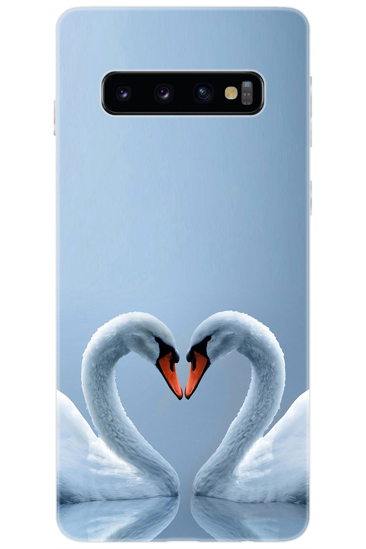 Ceppare Samsung Galaxy S10 (SM-G973F) Uyumlu Kılıf Desen Baskılı Silikon Kuğ ve Kalp STK:305 CP-EYi6cnf
