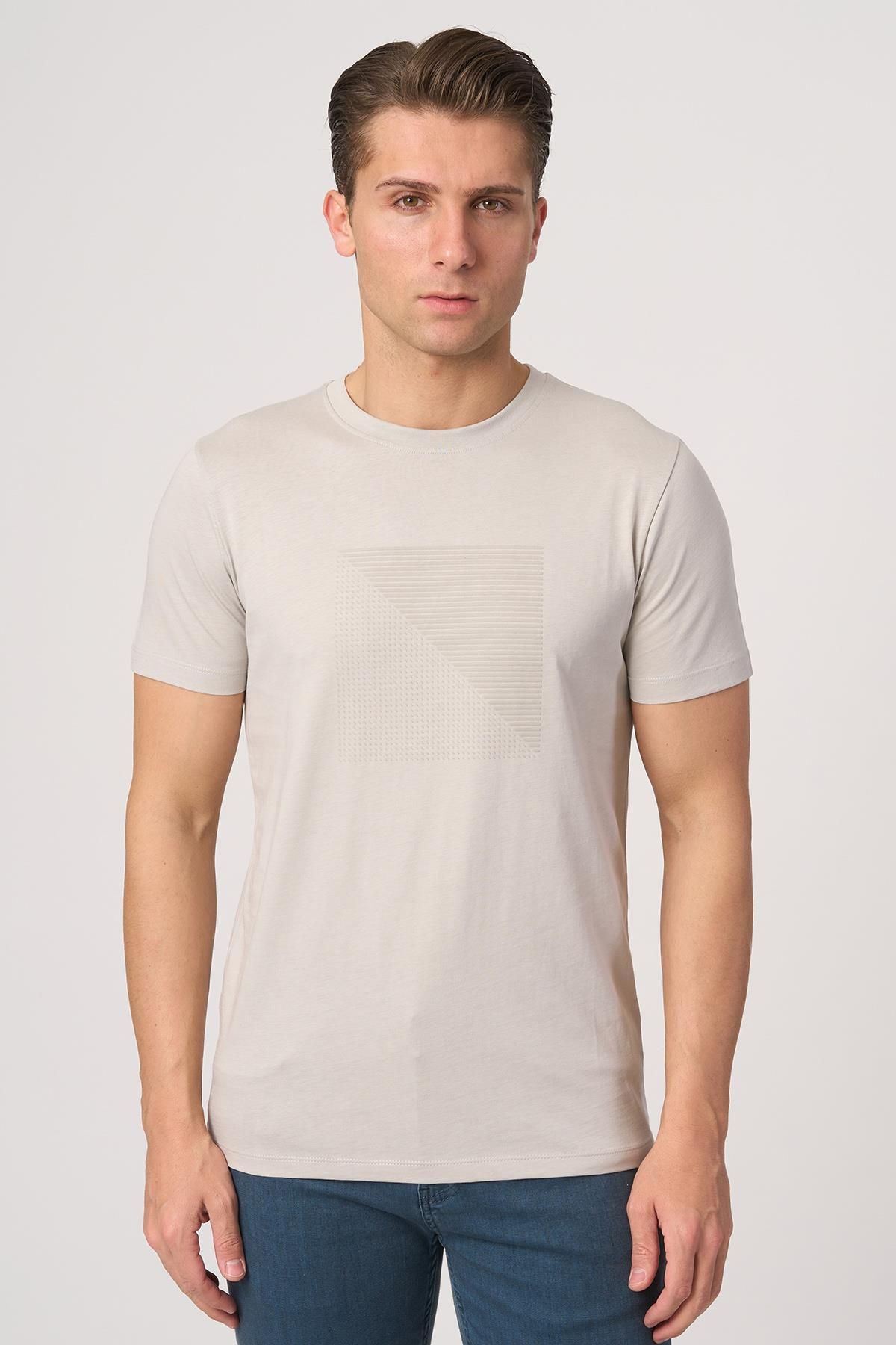 White Stone WHİTE STONE 2025-Y 3117 BİSİKLET YAKA TSHIRT GRİ