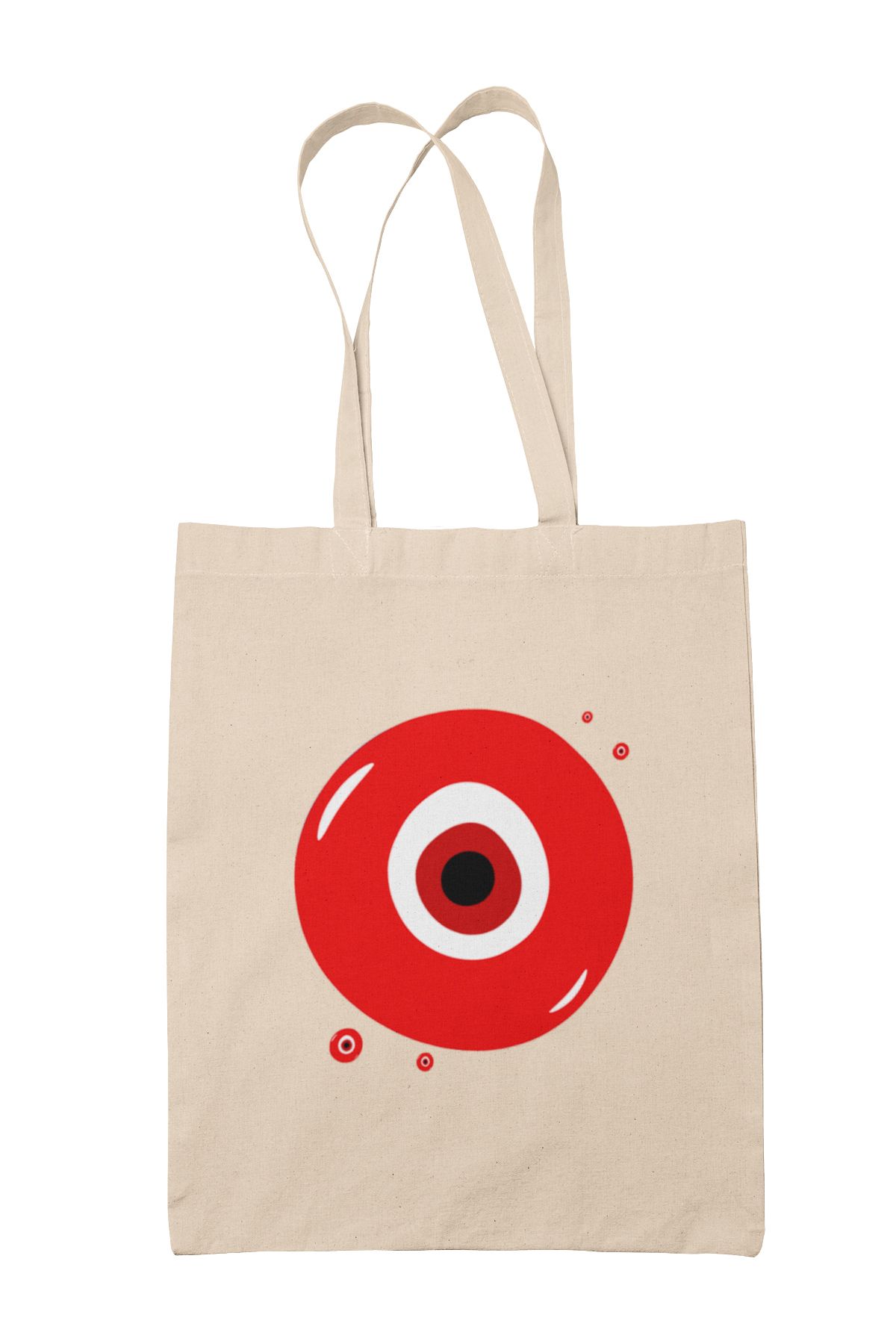 qoeuyl boutique Nazar Boncuğu Baskılı %100 Pamuklu Ham Bez Bej Çanta