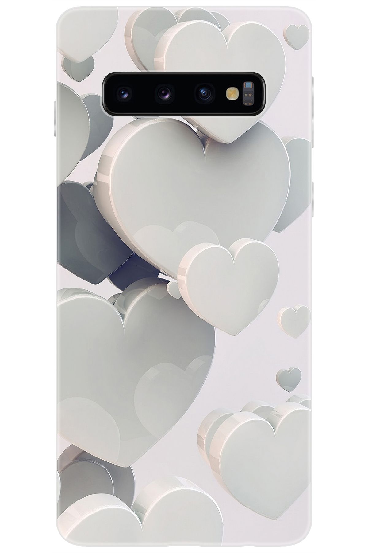 Ceppare Samsung Galaxy S10 (SM-G973F) Uyumlu Kılıf Desen Baskılı Silikon Beyaz Kalpler STK:259 CP-Czd7vMP