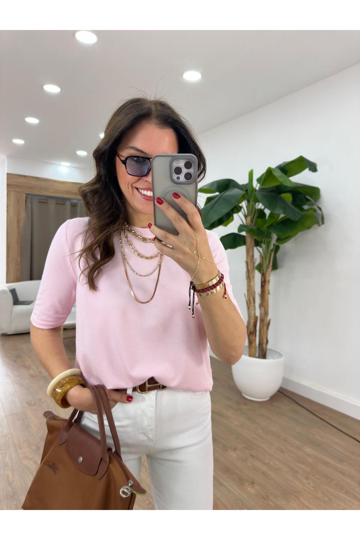 2she Arkası Damla Detaylı Bisiklet Yaka Triko - Pembe
