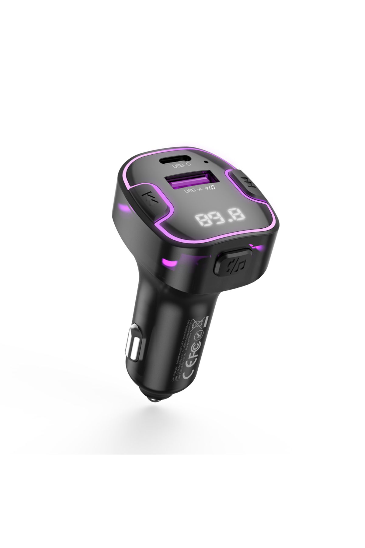 Xo BCC12 Araç Çakmaklık 15.5W Hızlı Şarj,BT 5.3 FM Transmitter,Müzik Çalma,USB-C+USB-A,Dijital Ekranlı