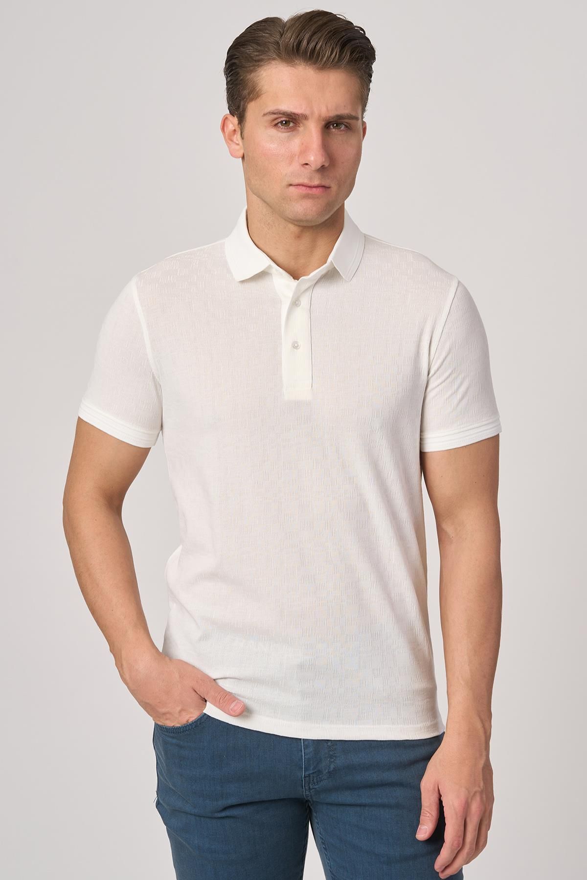 White Stone WHİTE STONE 2025-Y 3214-Y POLA YAKA TSHIRT BEYAZ