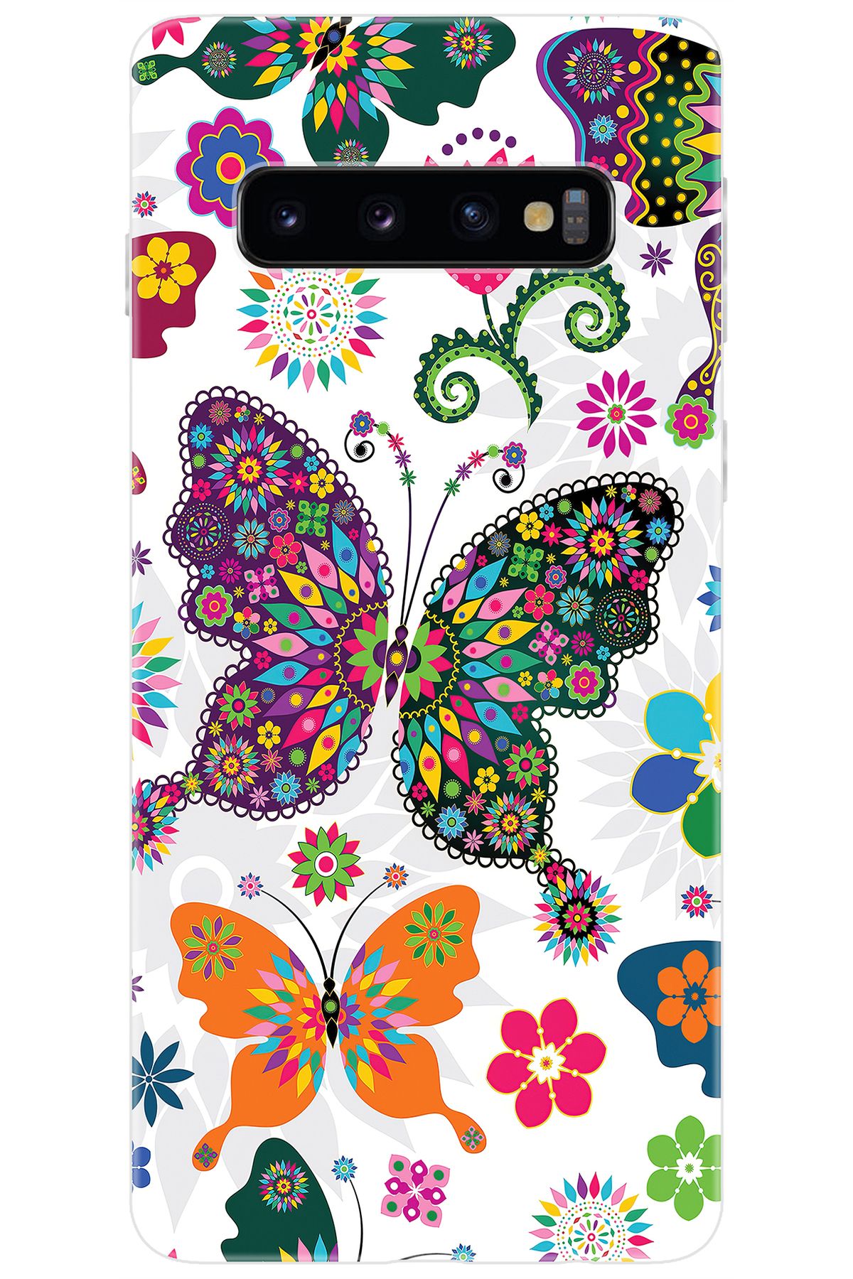 Ceppare Samsung Galaxy S10 (SM-G973F) Uyumlu Kılıf Desen Baskı Silikon Renkli Kelebekler STK:541 CP-A3pXswd