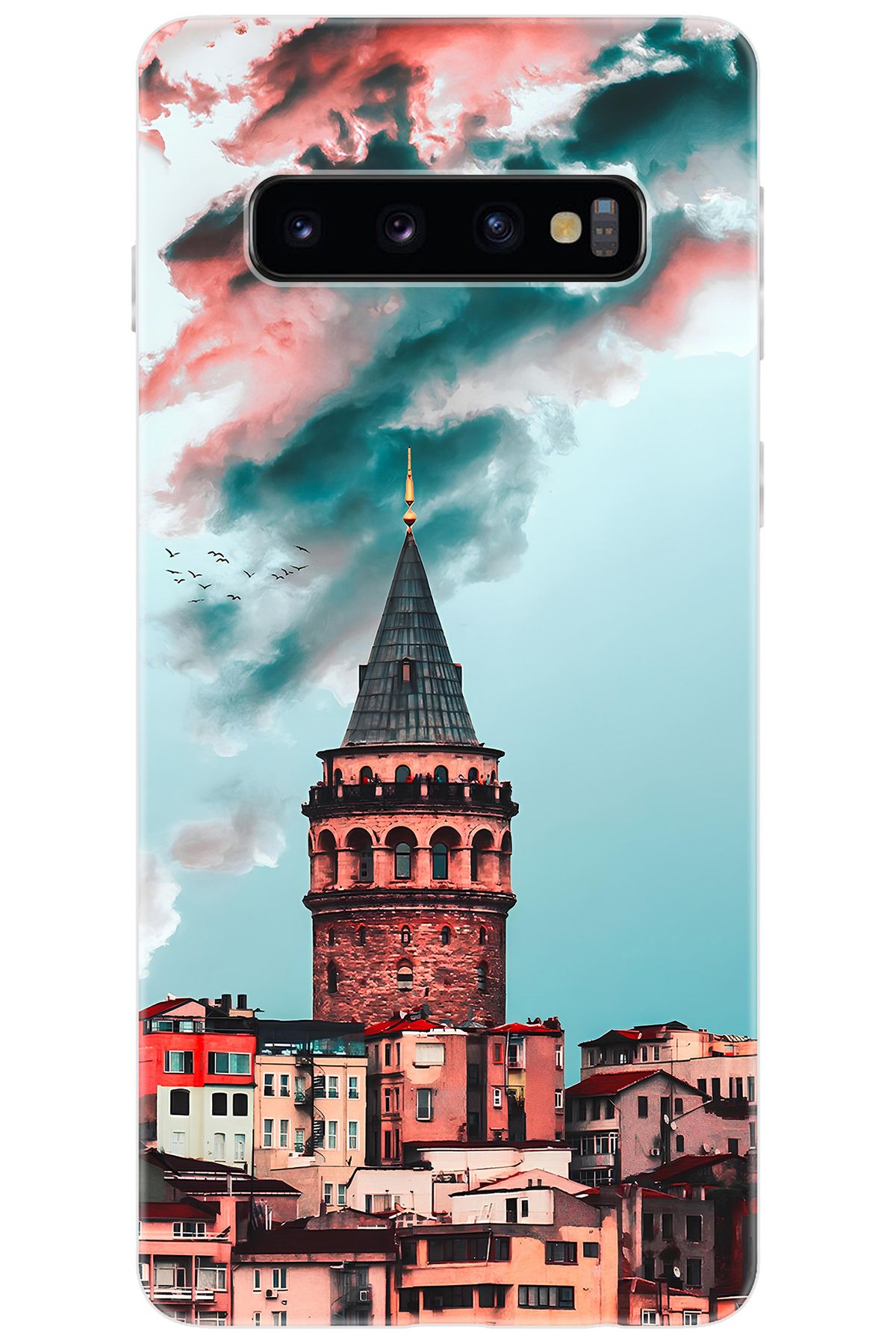 Ceppare Samsung Galaxy S10 (SM-G973F) Uyumlu Kılıf Desen Baskılı Silikon Galata Kulesi STK:688 CP-vzNKXAt