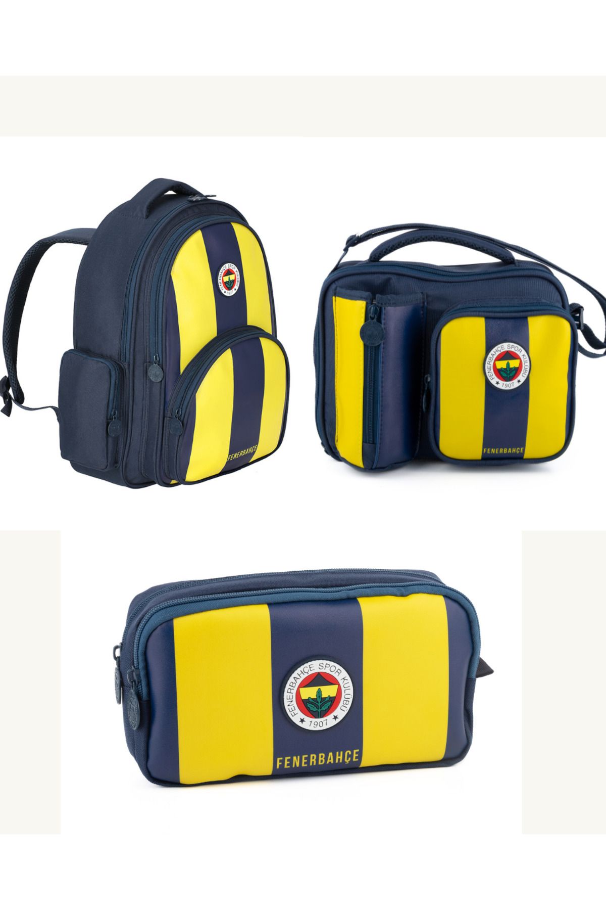 Fenerbahçe Official Lisanslı Suni Deri Çubuklu Çanta+Beslenme+Kalemlik Seti 25758-9