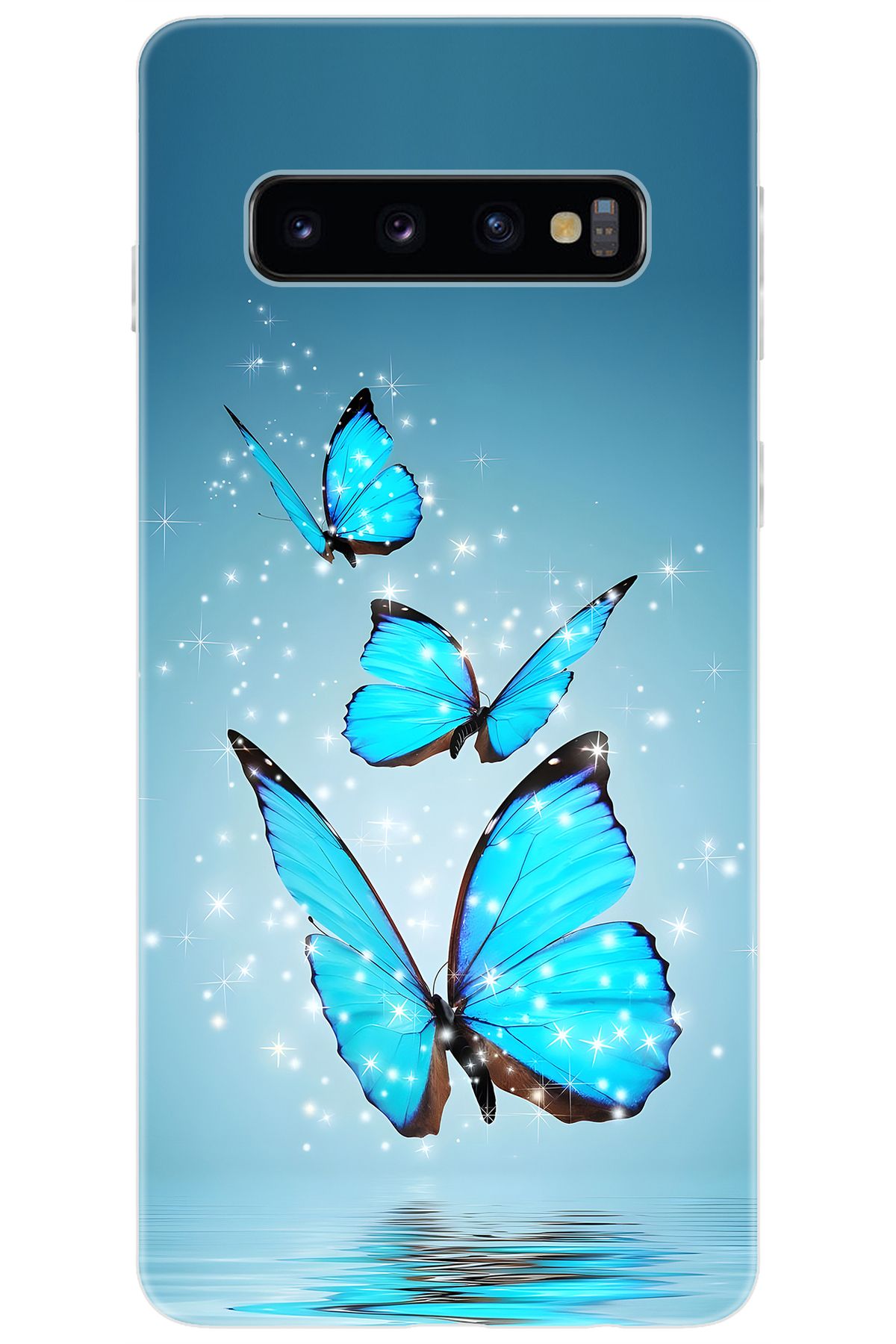 Ceppare Samsung Galaxy S10 (SM-G973F) Uyumlu Kılıf Desen Baskılı Silikon Mavi Kelebek STK:710 CP-NIQyhA9