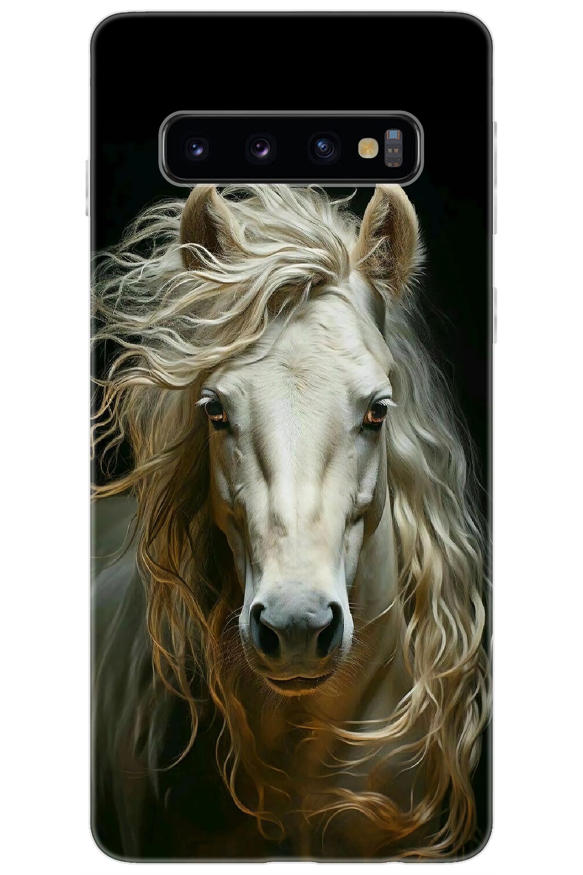 Ceppare Samsung Galaxy S10 (SM-G973F) Uyumlu Kılıf Desen Baskılı Silikon Beyaz At STK:689 CP-ZOMqKo4
