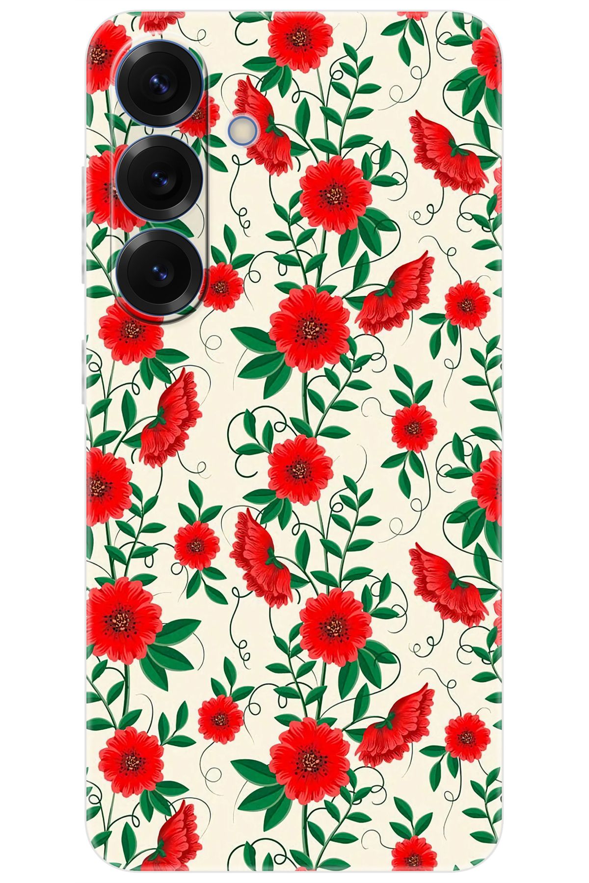 Ceppare Samsung Galaxy S25 (SM-S931B) Uyumlu Kılıf Desen Baskılı Silikon Kırmızı Çiçekler STK:717 CP-oZNhuZc