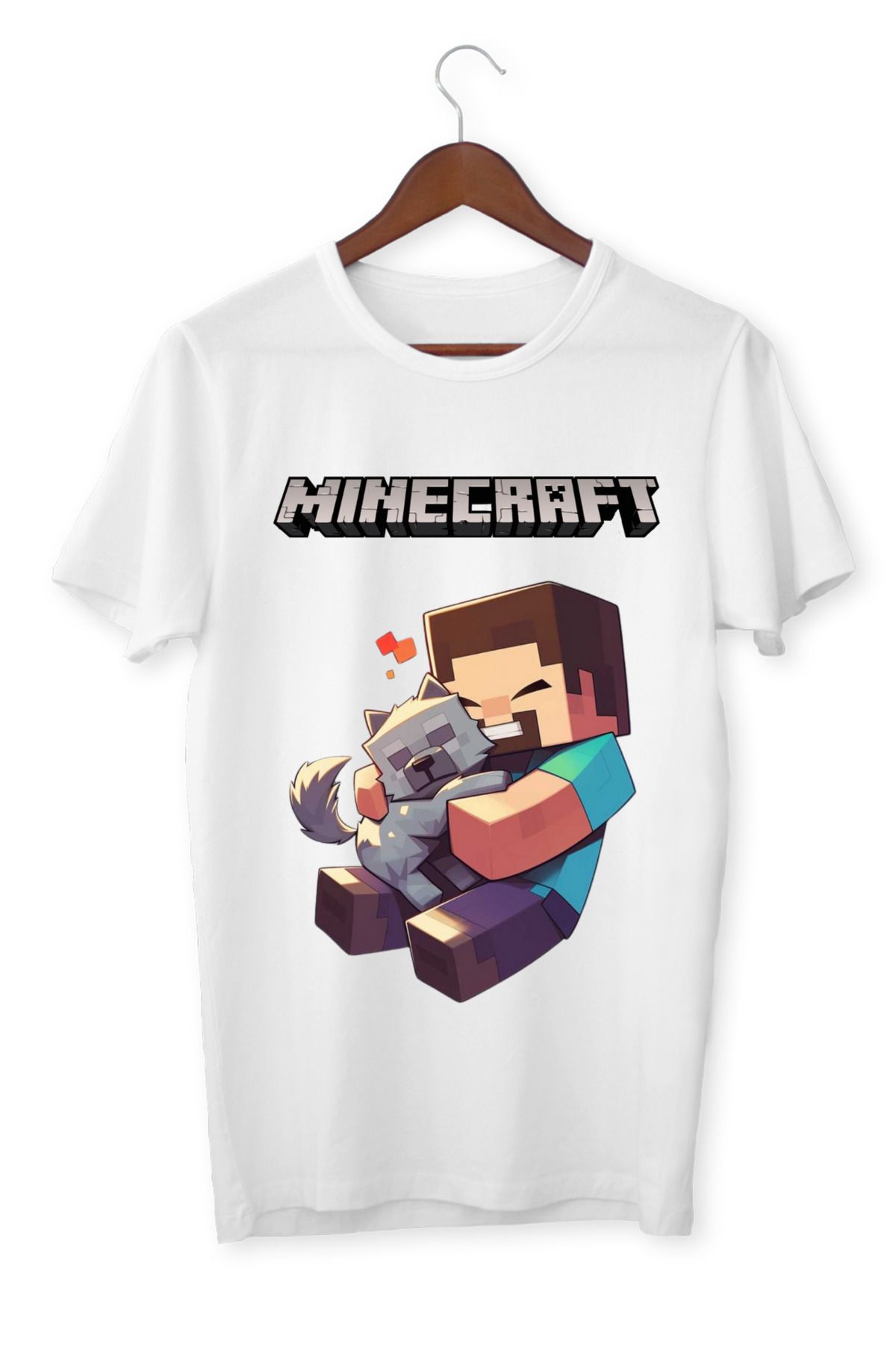 ALPŞAN TİCARET Mınecraft Çocuk Yetişkin Beyaz T-shirt Steve Unisex Çocuk Tişört