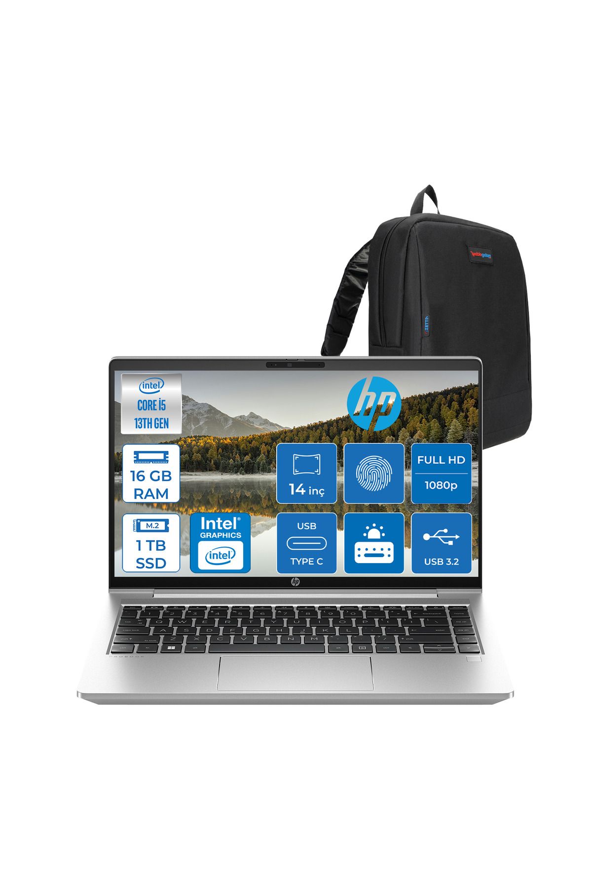 HP Probook 440 G10 i5 1335U 16GB 1TB SSD Freedos 14" IPS FHD HP8A565EAF08+ Zetta Çanta