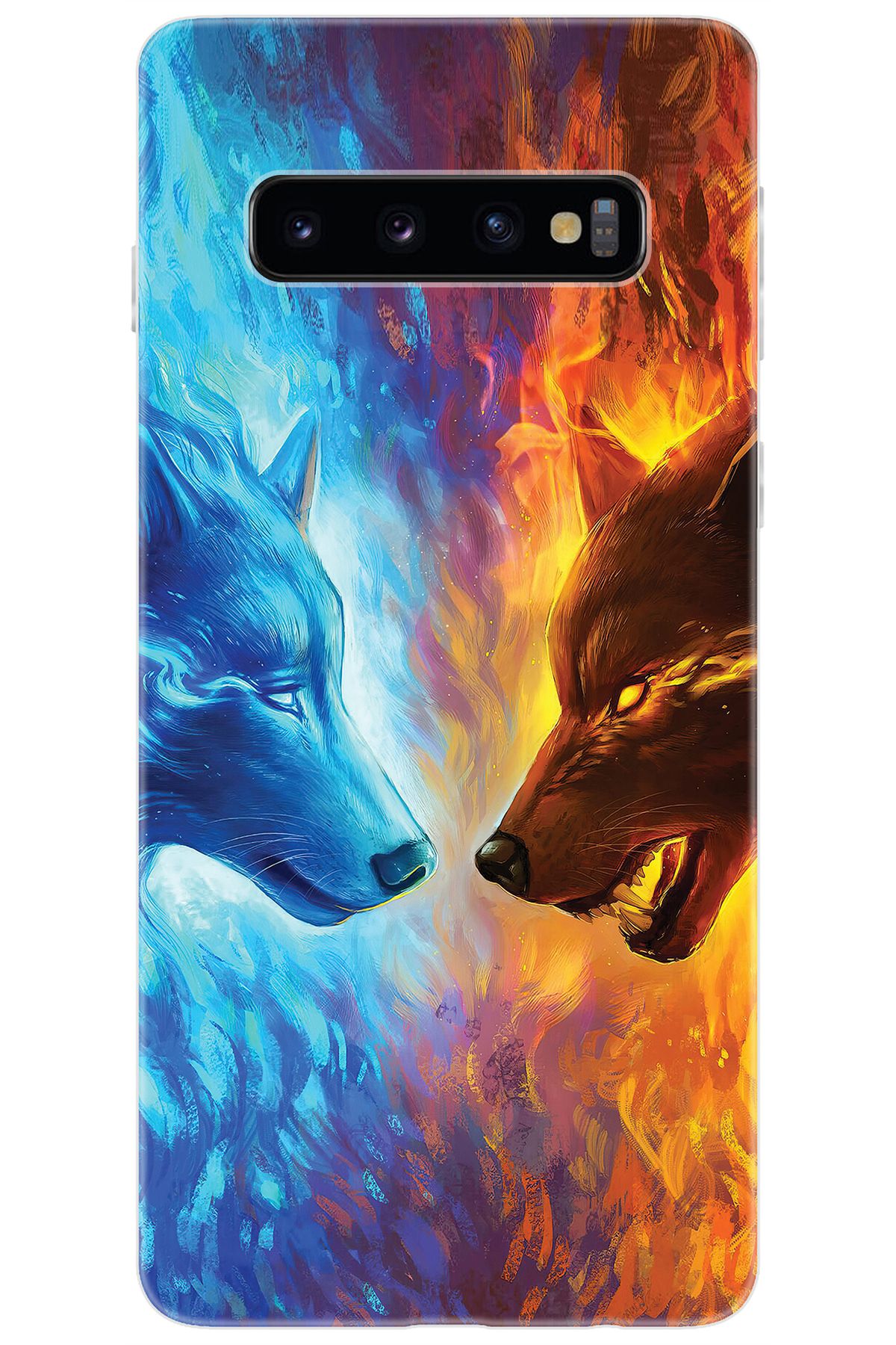 Ceppare Samsung Galaxy S10 (SM-G973F) Uyumlu Kılıf Desen Baskılı Silikon Alev ve Kurtlar STK:489 CP-JkqlHOi