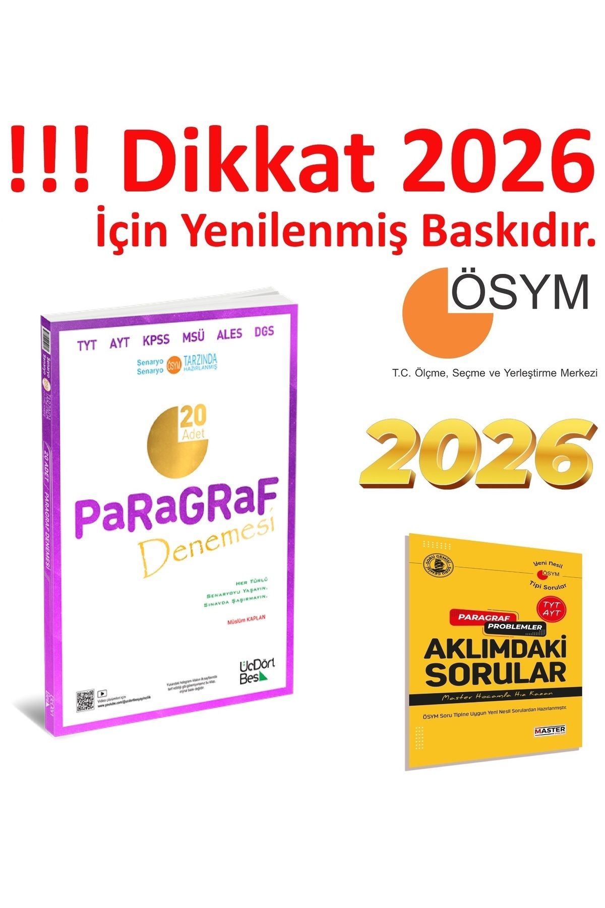 Üç Dört Beş Yayıncılık Üç Dört Beş Yayınları TYT-AYT-KPSS-MSÜ-ALES-DGS 20 Adet Paragraf Denemesi 2026 Güncel Baskı