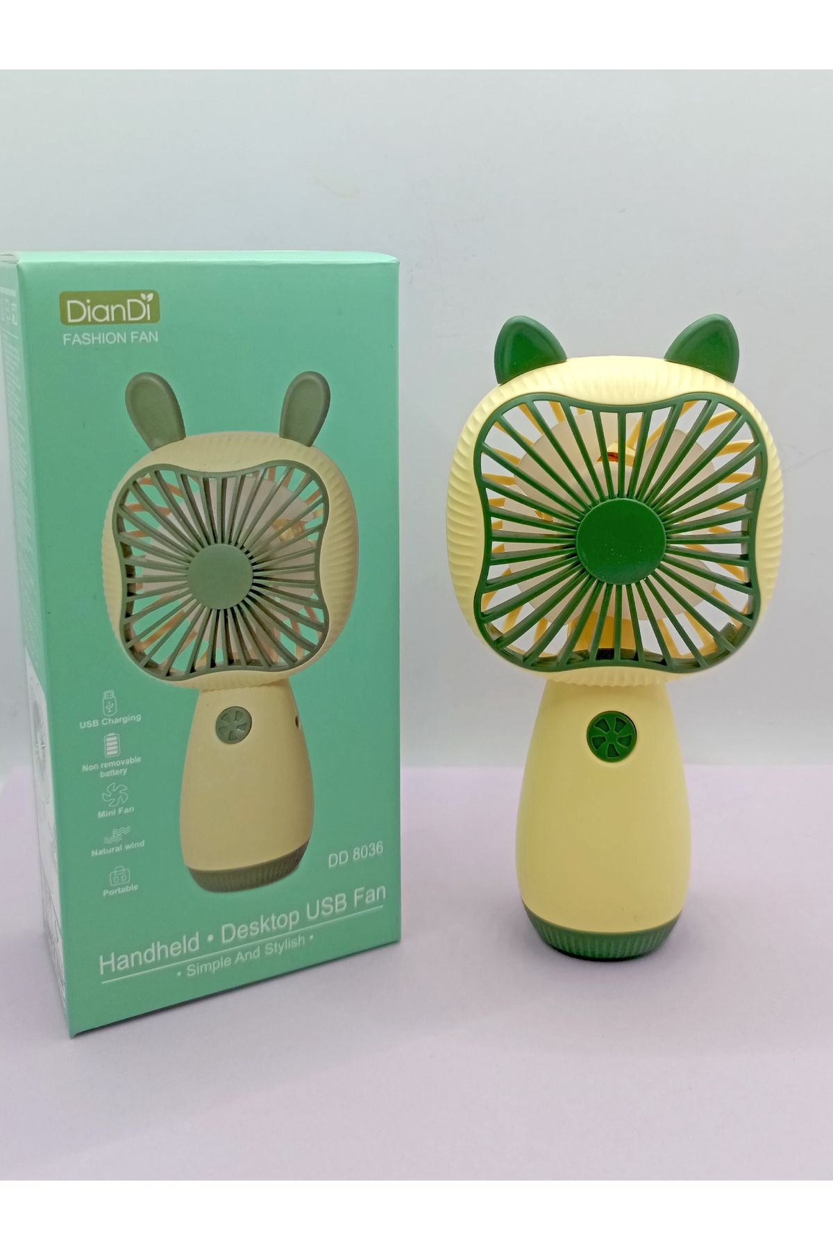 Limmy Mini Fan Kedi Model Fan Şarj Edilebilir El Fanı Vantilatör - Yeşil