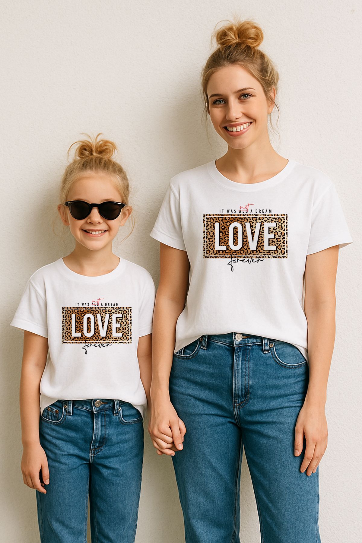 MYADA Anne Kız Çocuk Uyumlu Love Leopar Baskılı Tişört 22446