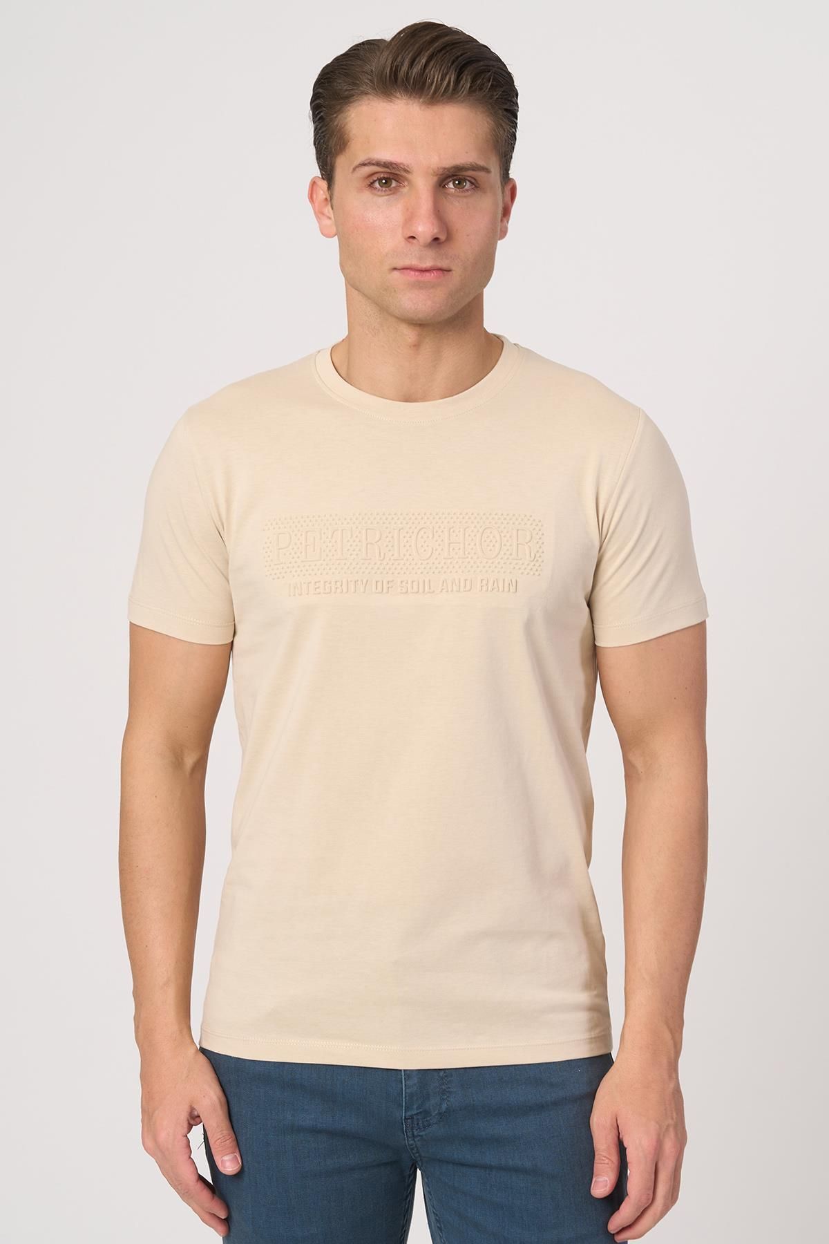 White Stone WHİTE STONE 2025-Y 3193 BİSİKLET YAKA TSHIRT BEJ