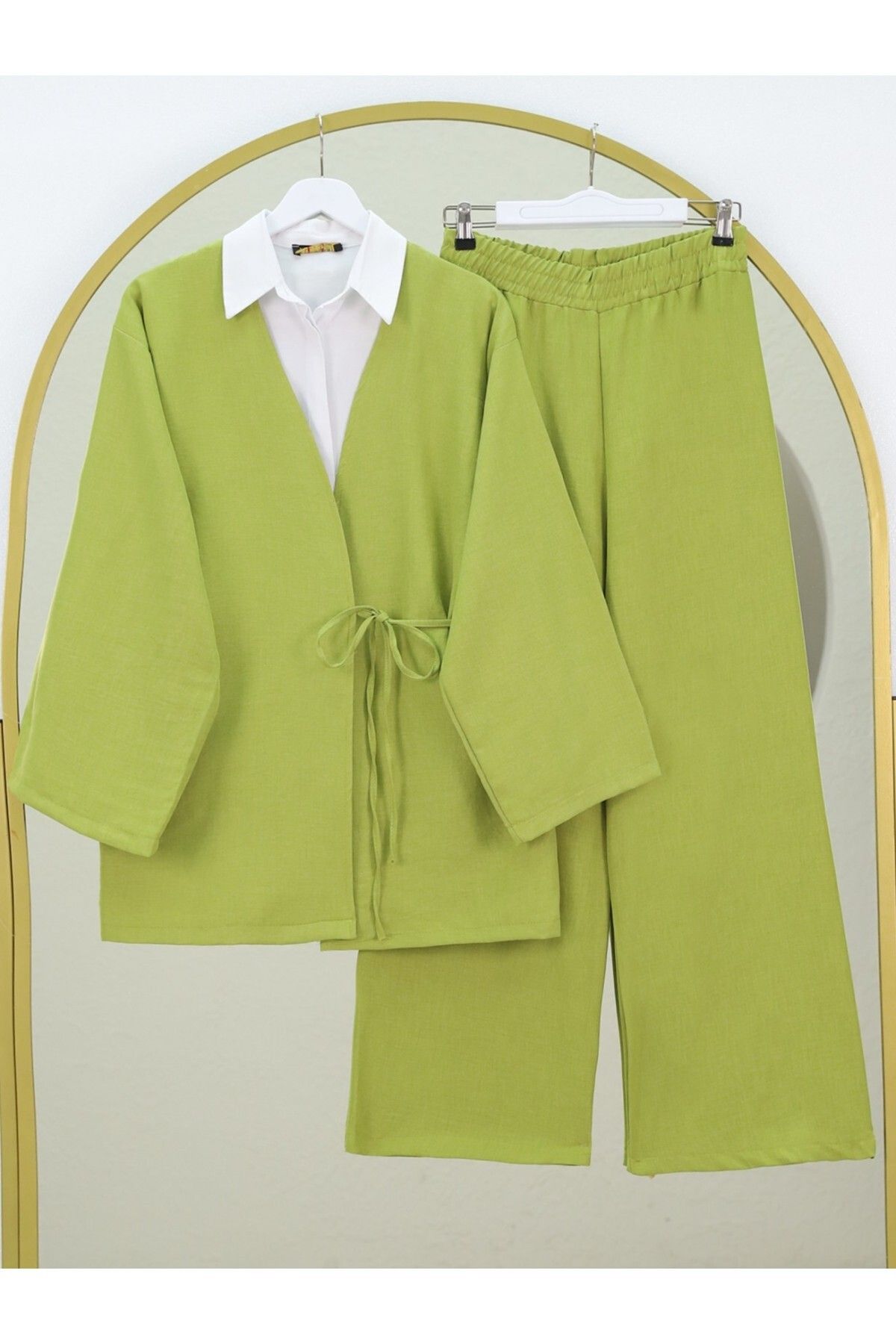 HİJABAYA Önden Bağlamalı Pantolonlu Kimono Takım