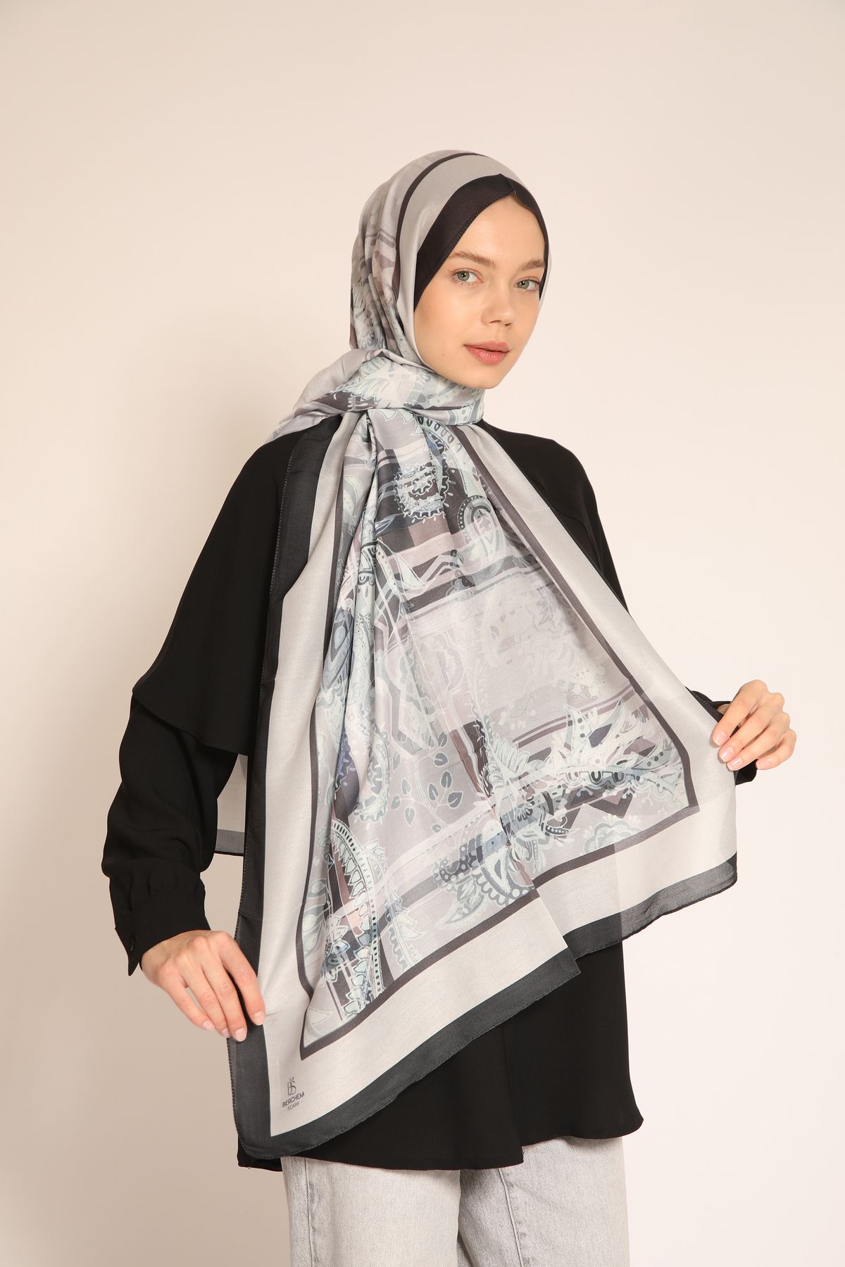 Dia Vela Açık Gri Desenli Soft Şal | Soft ve Pastel Renk Geçişli Tasarım