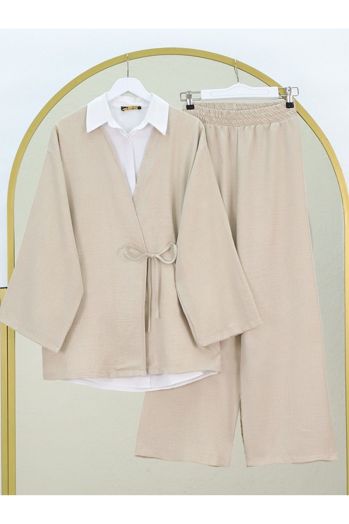 HİJABAYA Önden Bağlamalı Pantolonlu Kimono Takım