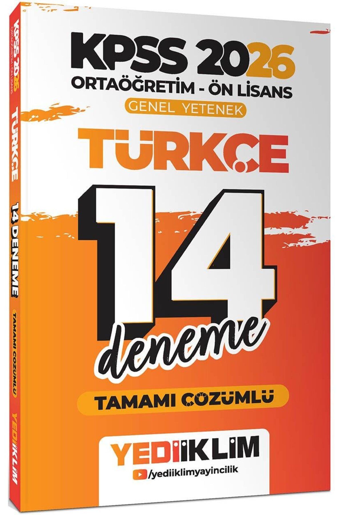 Yediiklim Yayınları Yediiklim 2026 KPSS Ortaöğretim Ön Lisans Genel Yetenek Türkçe Tamamı Çözümlü 14 Deneme