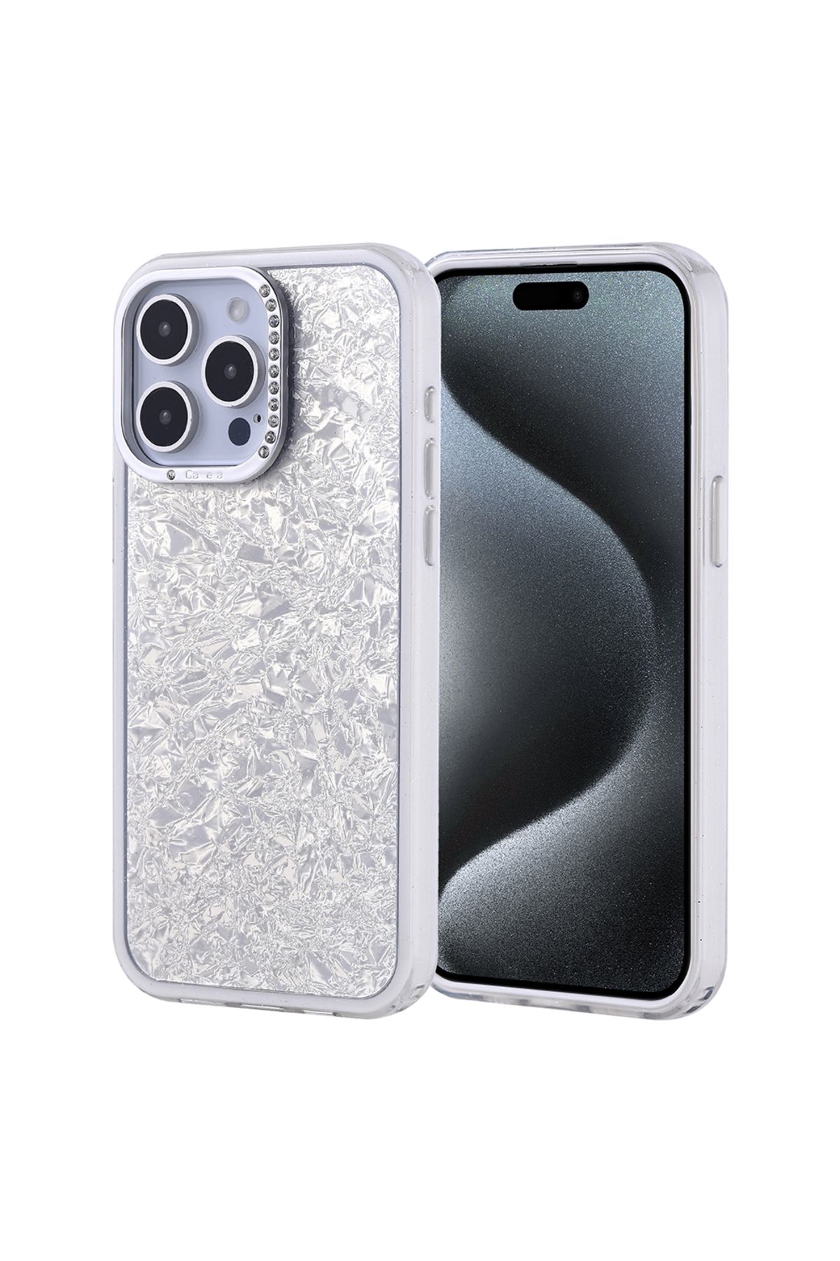 zore İphone 15 Pro Max Kılıf Parlak Taşlı Tasarımlı Dikkat Çekici Şık Lüks Silikon Sert Kapi Kapak