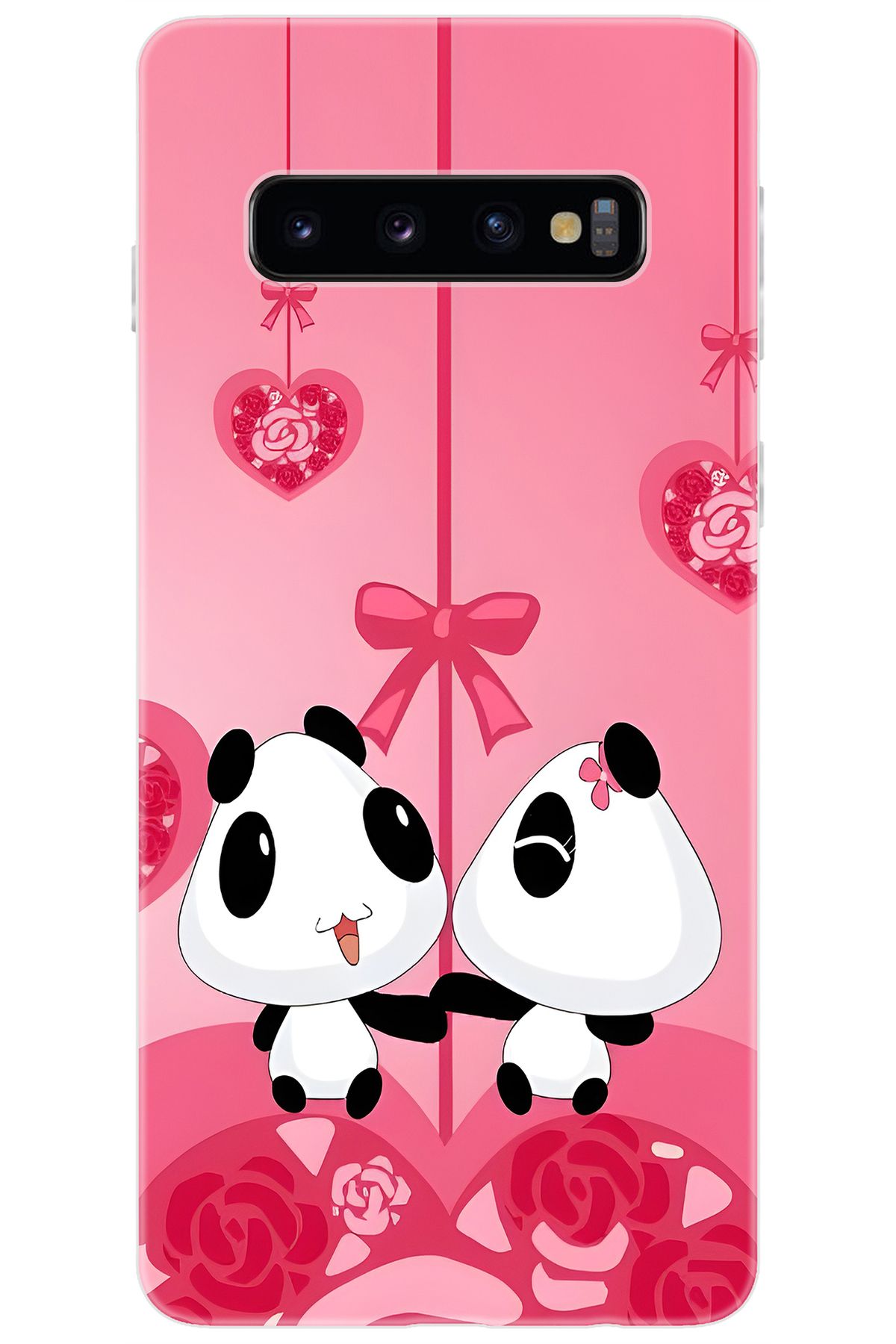 Ceppare Samsung Galaxy S10 (SM-G973F) Uyumlu Kılıf Desen Baskılı Silikon Sevimli Pandalar STK:166 CP-bW18ntb