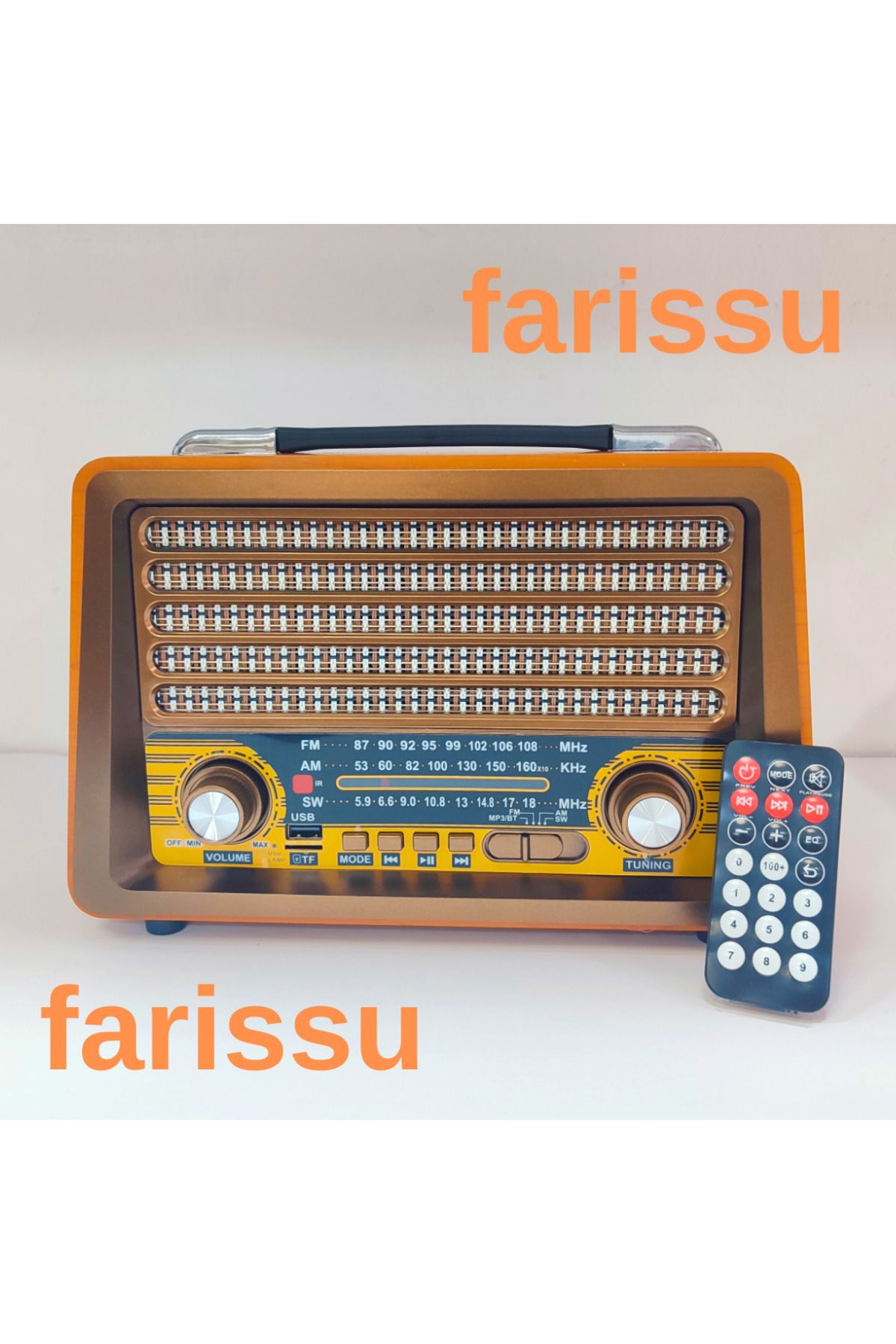 farissu Gerçek Ahşap Eskitme Görünümlü RT-750 Nostaljik Müzik Kutusu – 3 Band Radyo / Bluetooth / USB