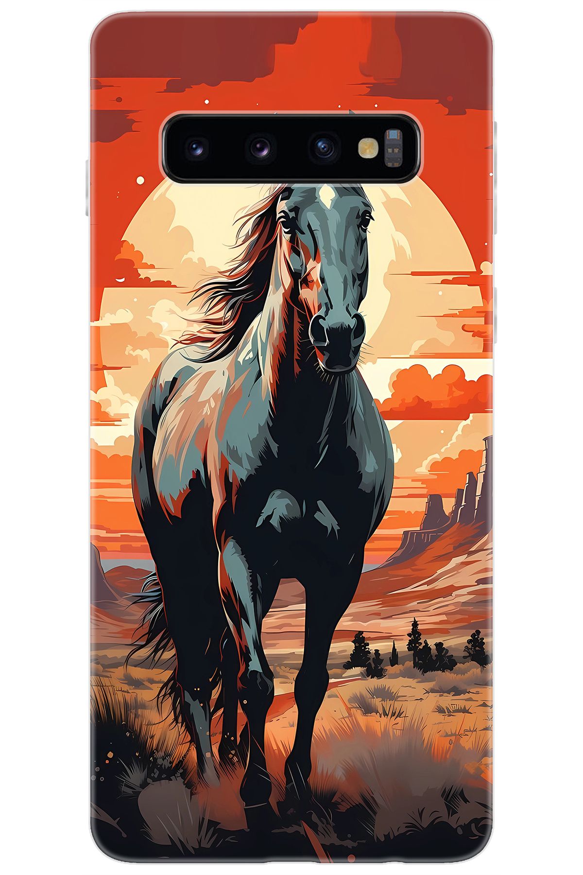 Ceppare Samsung Galaxy S10 (SM-G973F) Uyumlu Kılıf Desen Baskılı Silikon Western Atı STK:655 CP-rvrW6CK