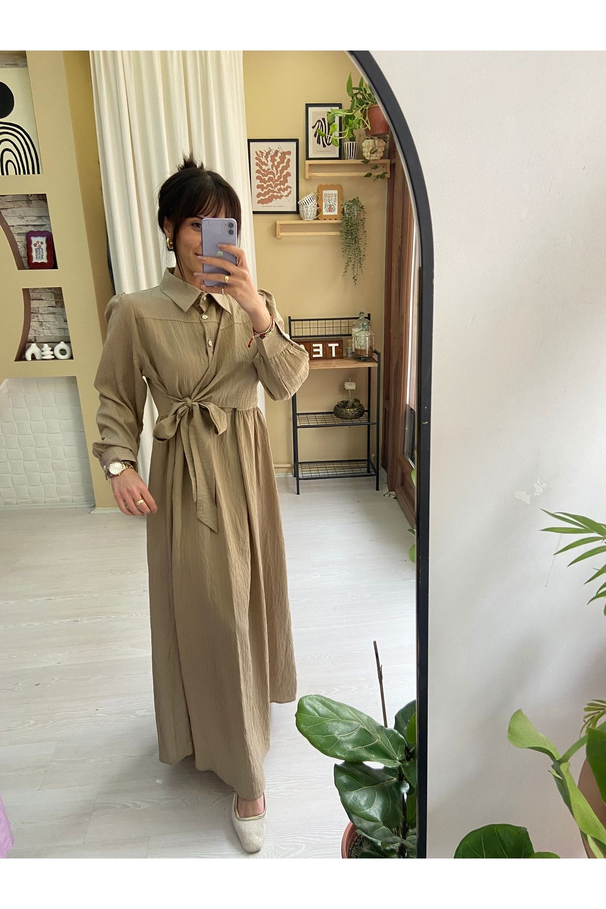 Sinemsi Butik BELİ BAĞLAMA DETAYLI UZUN ELBİSE