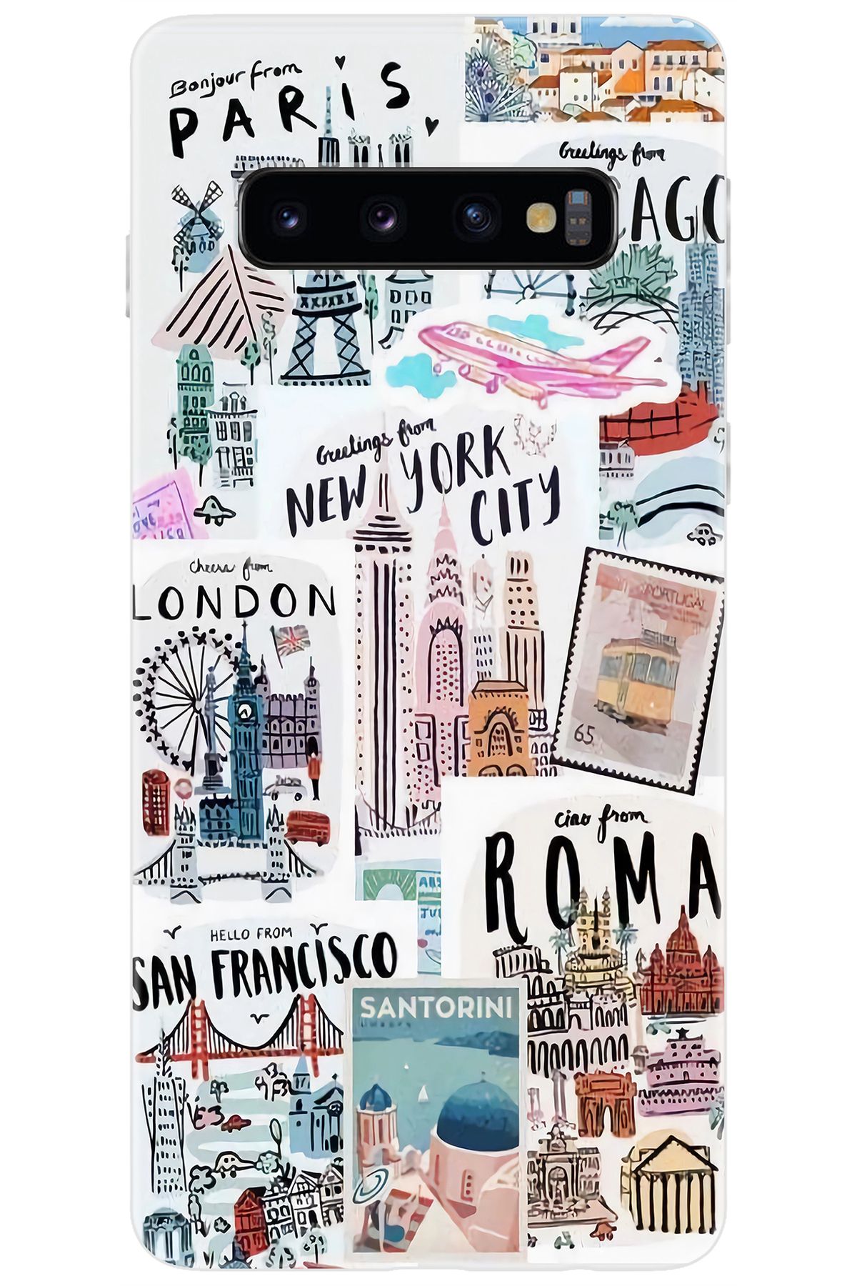 Ceppare Samsung Galaxy S10 (SM-G973F) Uyumlu Kılıf Desenli Silikon Newyork Roma London STK:624 CP-OJ9aesl