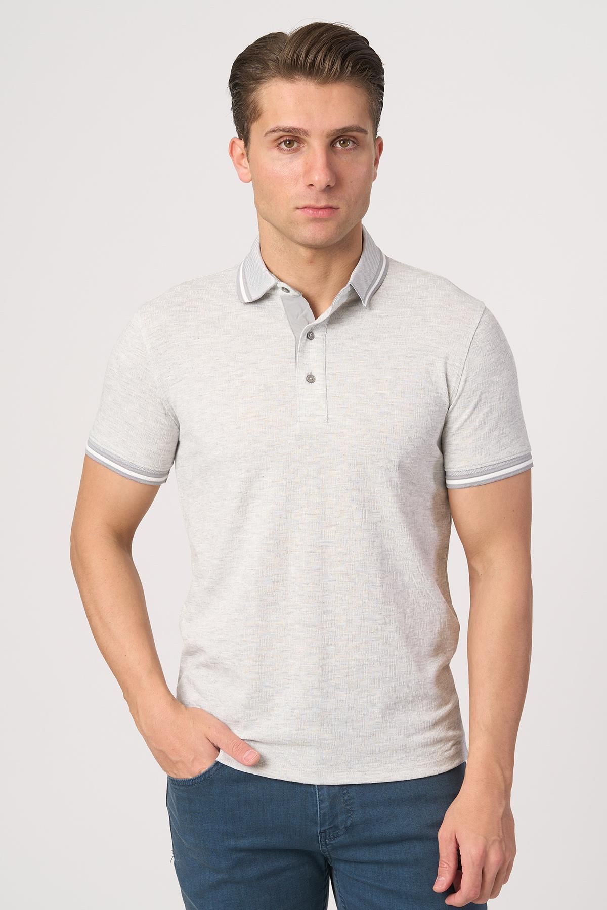 White Stone WHİTE STONE 2025-Y 3214-Y POLA YAKA TSHIRT GRİ