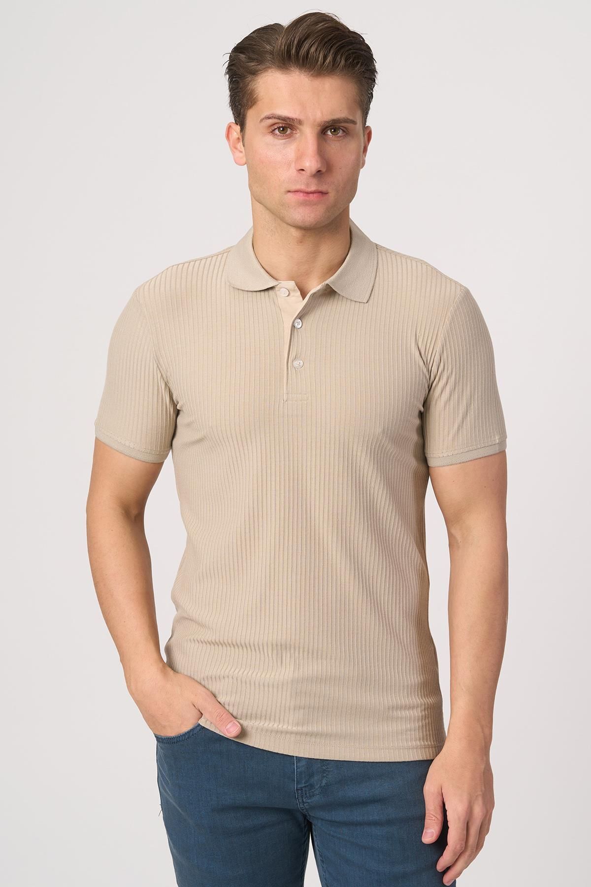 White Stone WHİTE STONE 2025-Y 3226-Y POLA YAKA TSHIRT TAŞ