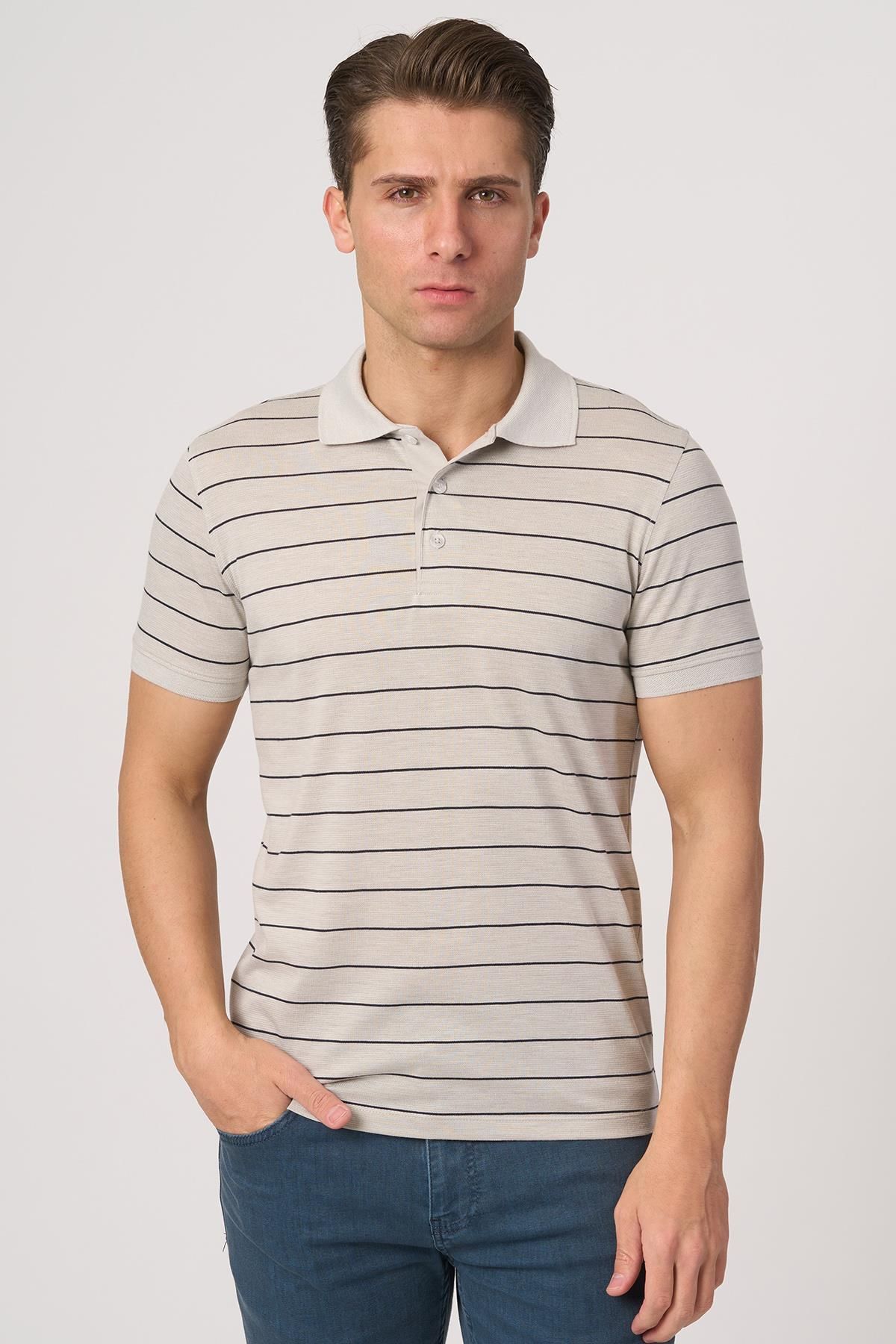 White Stone WHİTE STONE 2025-Y 3149-Y POLA YAKA TSHIRT TAŞ