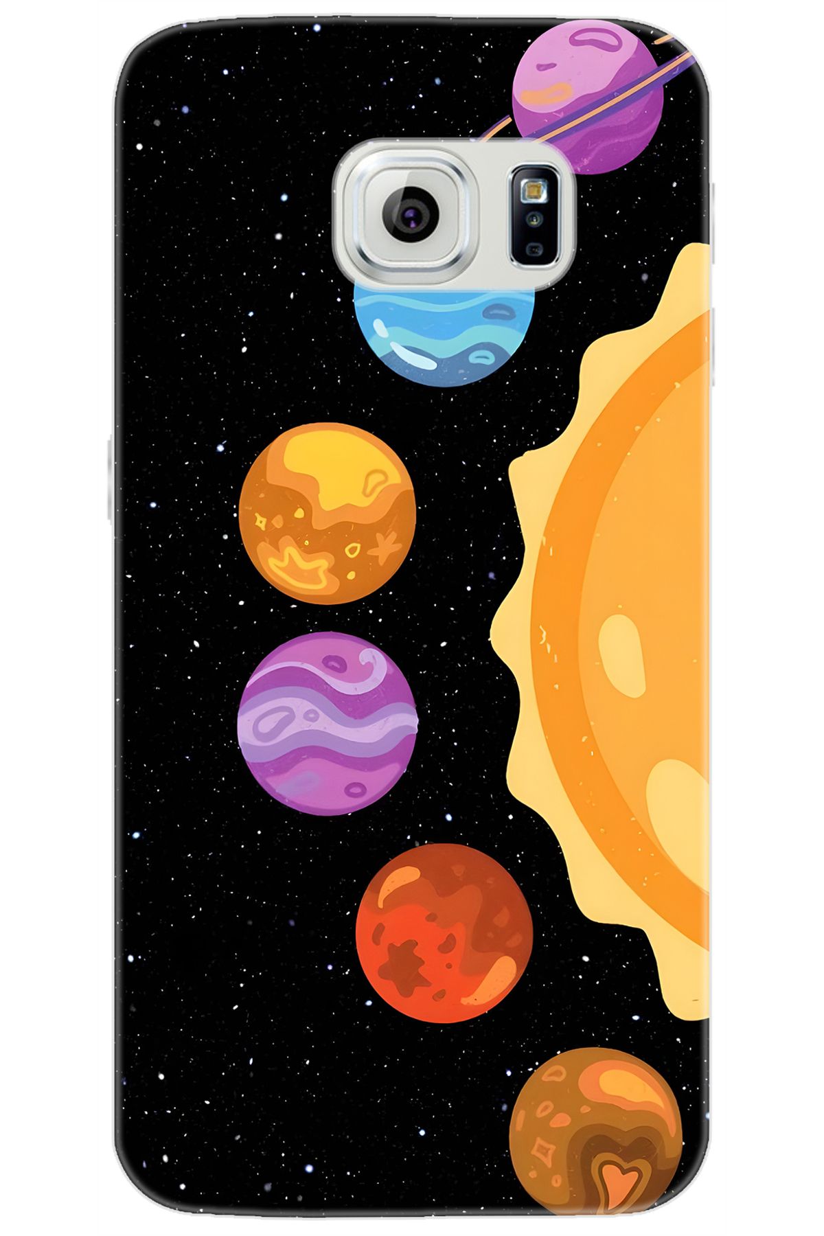 Ceppare Samsung Galaxy S6 (SM-G920F) Uyumlu Kılıf Desen Baskı Silikon Gezegenler Tasarım STK:685 CP-OODpZjk